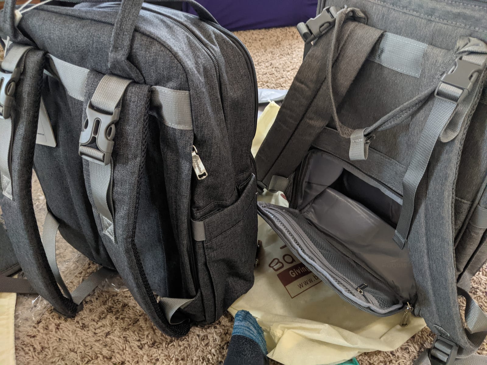 BabbleRoo Extra Large Diaper Bag Backpack, Expandable Baby Bag with Up to 50% More Capacity - Travel Essentials Baby Bag Tote with Changing Pad, Stroller Straps & Pacifier Case - Unisex, Dark Gray customer photo 1