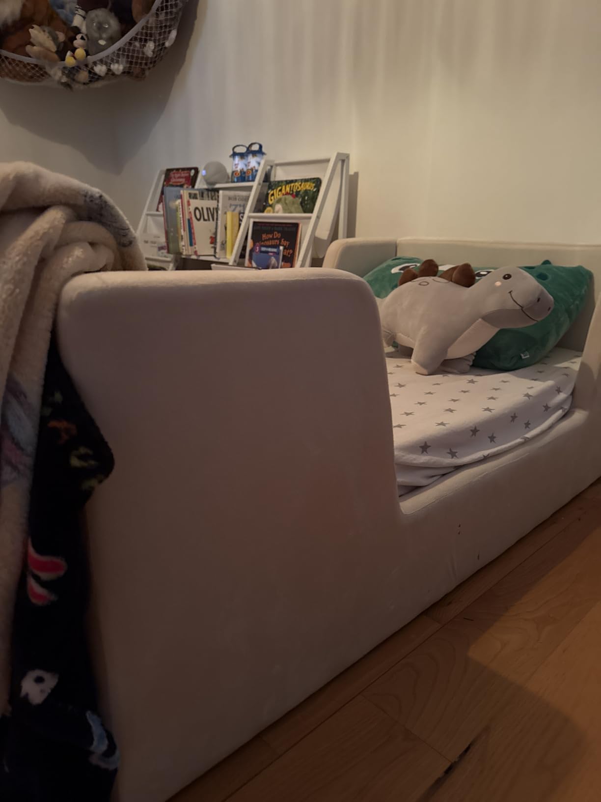 allamazing Toddler Bed, Toddler Floor Bed Frame with Guard Rails, Kids Beds for Ages 2-6 Years, Small Bed for Kids Girls and Boys, Standard Crib Mattress Toddler Beds, Certified Fabric Beds customer photo 1