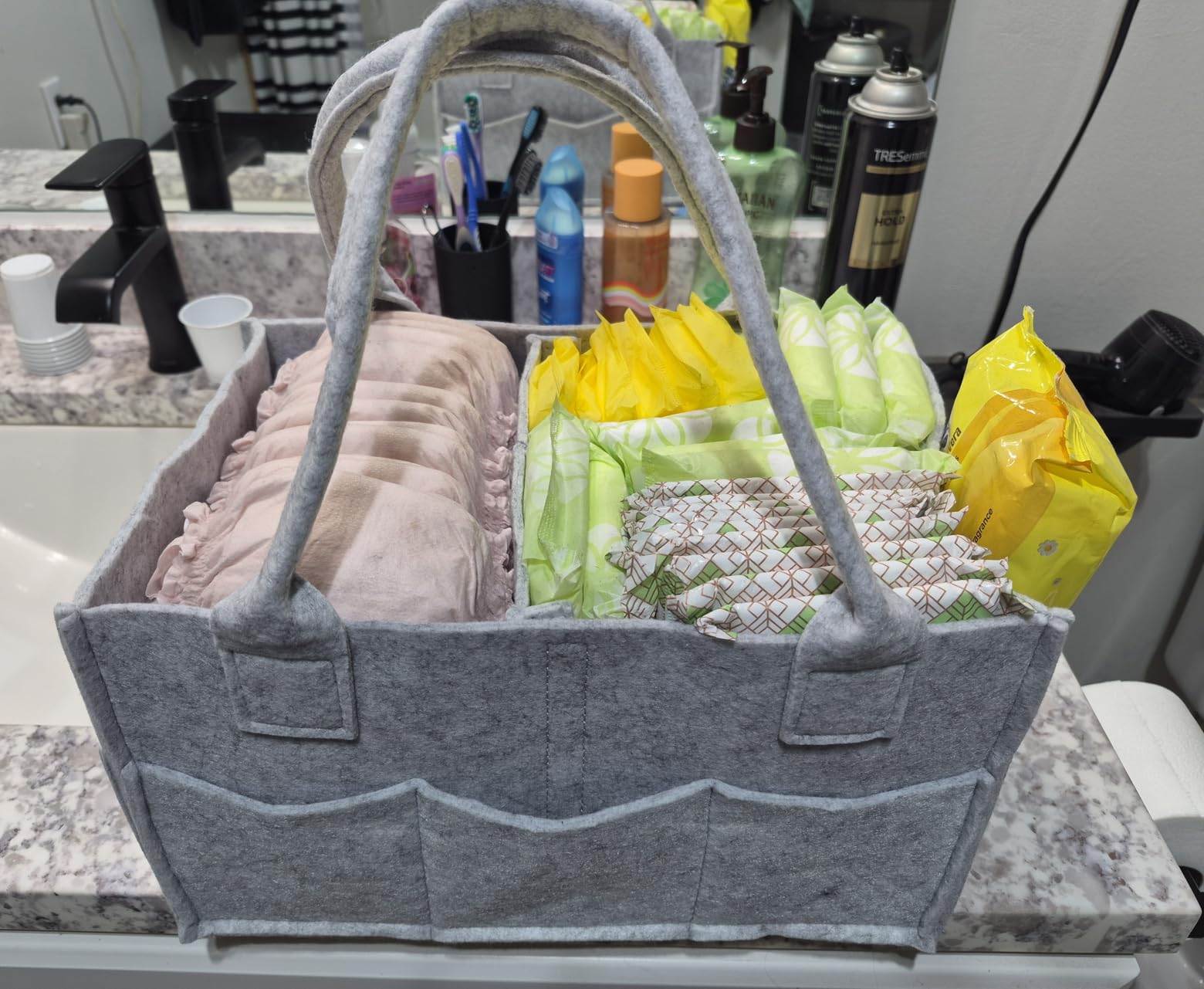 Cute Castle 2 Pack Diaper Caddy Organizer - Portable Baby Caddy Organizer with Handle, Nursery Storage Bin and Car Organizer for Girls, Boys - Baby Gift Basket - Grey customer photo 1