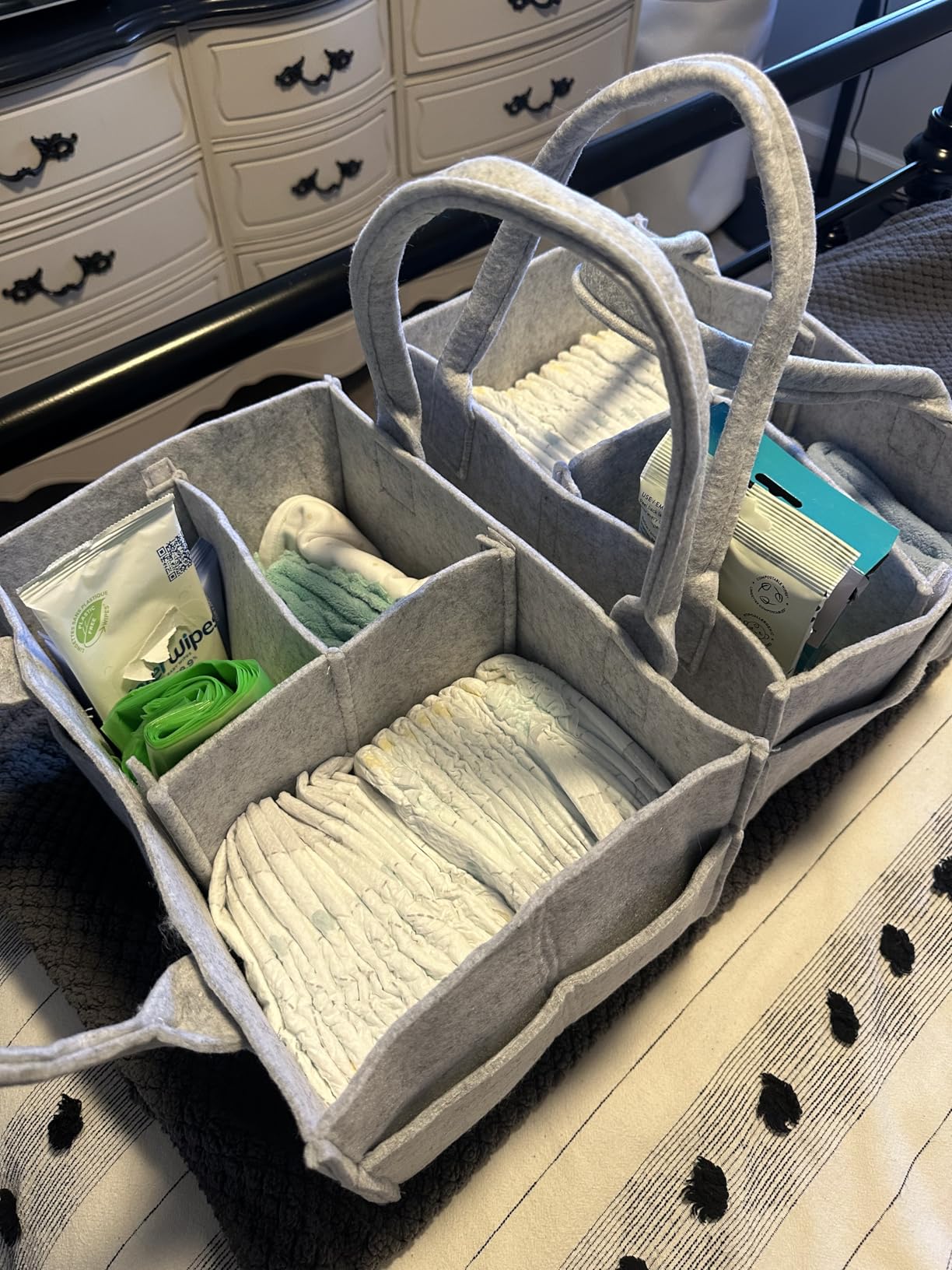 Cute Castle 2 Pack Diaper Caddy Organizer - Portable Baby Caddy Organizer with Handle, Nursery Storage Bin and Car Organizer for Girls, Boys - Baby Gift Basket - Grey customer photo 2