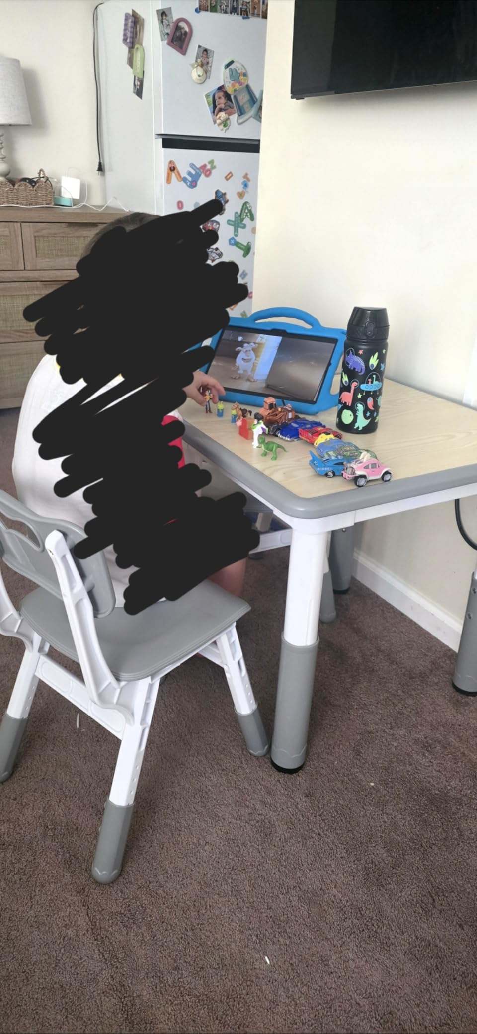 Kids Table & Chairs Set (2 Chairs) Height Adjustable for Ages 2-8 | Non-Slip Toddler Activity Table with Wipe-Clean Desktop, Montessori Learning & Art Drawing Tables for Home Preschool customer photo 1