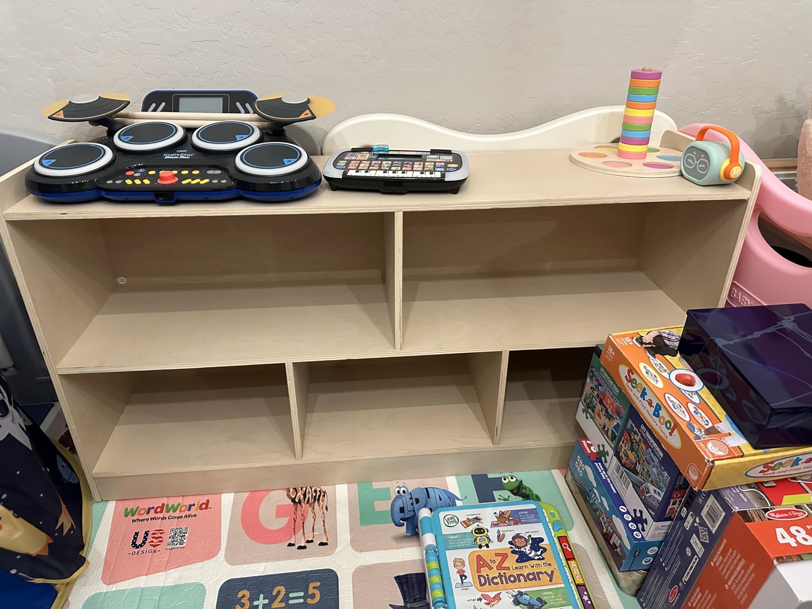 Montessori Shelf, Wooden Toy Storage Organizer for Books Toys, 2 Shelf Bookcase, 5-Section Storage Cabinet, Toddler Book Shelf for Kids Rooms, Playroom, Nursery, Kindergarten (Natural) customer photo 2