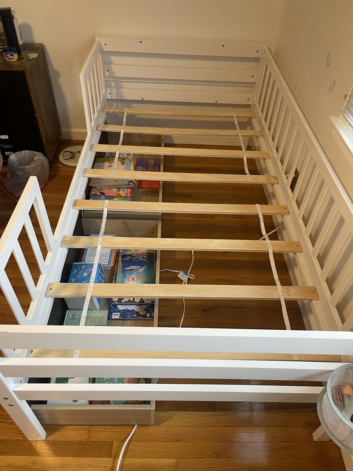GIANTEX Twin Kids Bed with Storage Drawers, Wood Montessori Bed with Rails & Side Shelf, Low Daybed for Boys, Girls, No Box Spring Needed (White) customer photo 1
