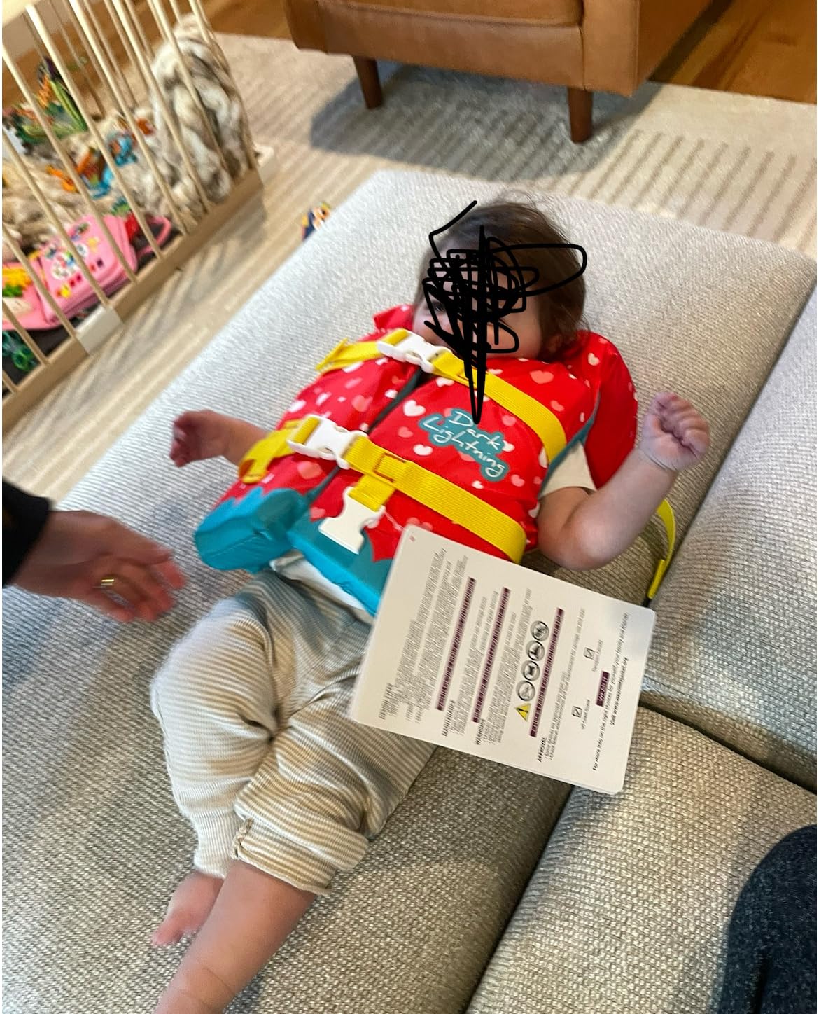Dark Lightning USCG Approved Infant Life Jacket 0-30 lbs, Toddler Swim Vest and Baby Life Vest for 1-3 Years, 20-30 lbs, Headrest, Leg Strap and Grab Handle customer photo 1