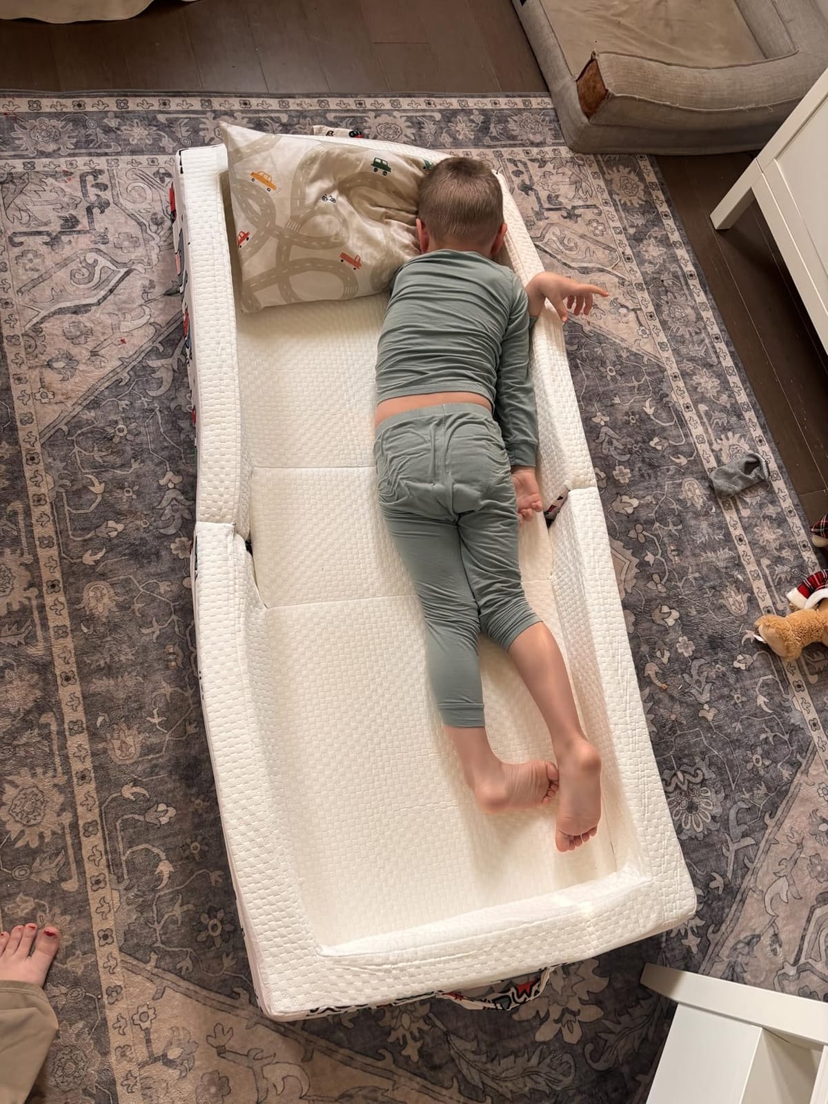 Umoving Portable Toddler Travel Bed - Foldable Soft Foam Floor Crib, Gery customer photo 2