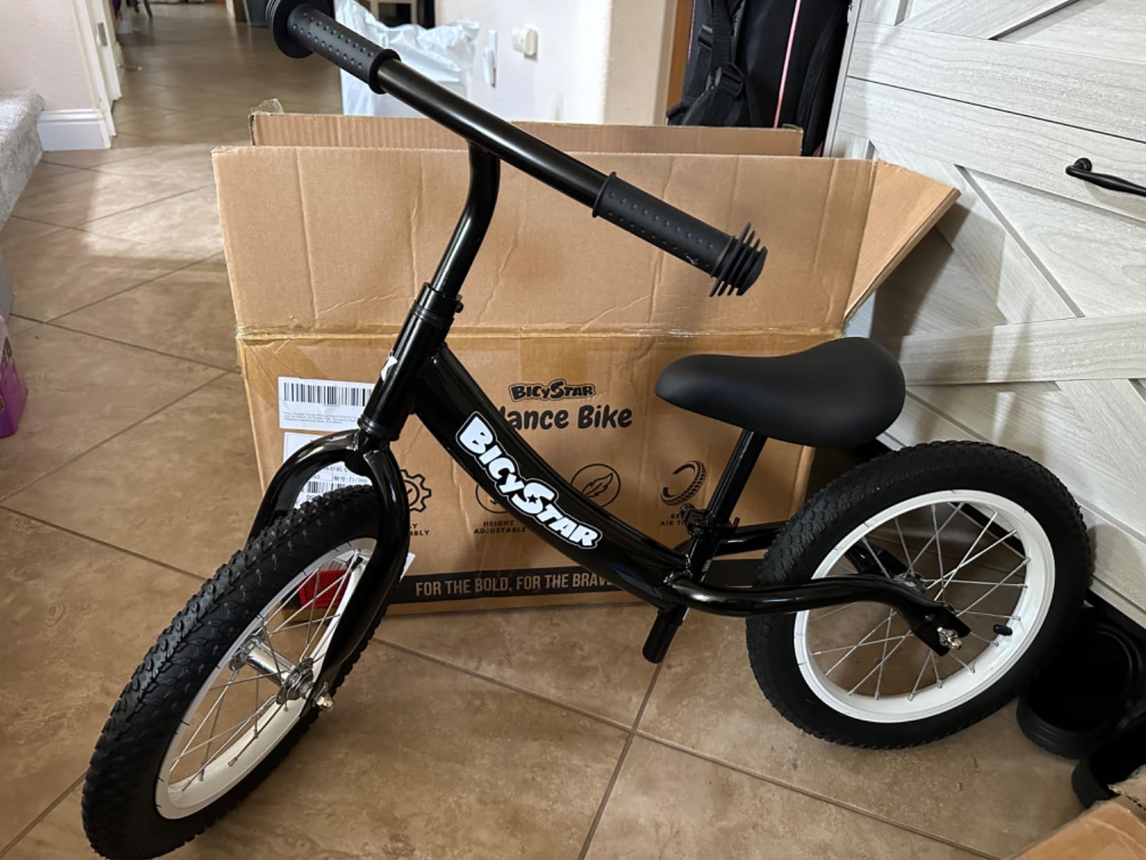 bicystar 14 Inch Balance Bike for Kids 3-5 with Rubber Air Tires, Black customer photo 2