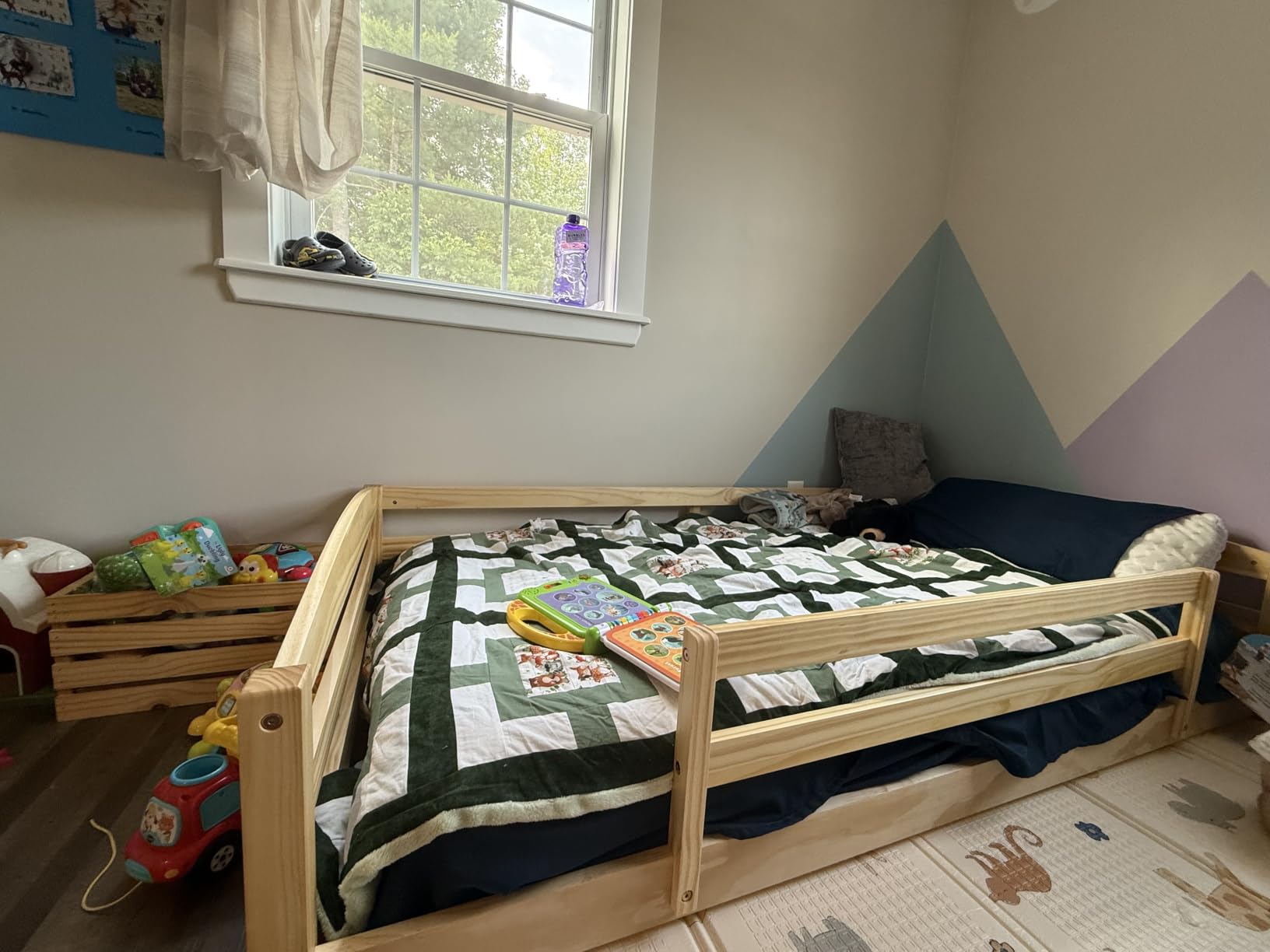 Twin Floor Bed with Safety Guardrails, 2 Openings and 14 supportive slats customer photo 1