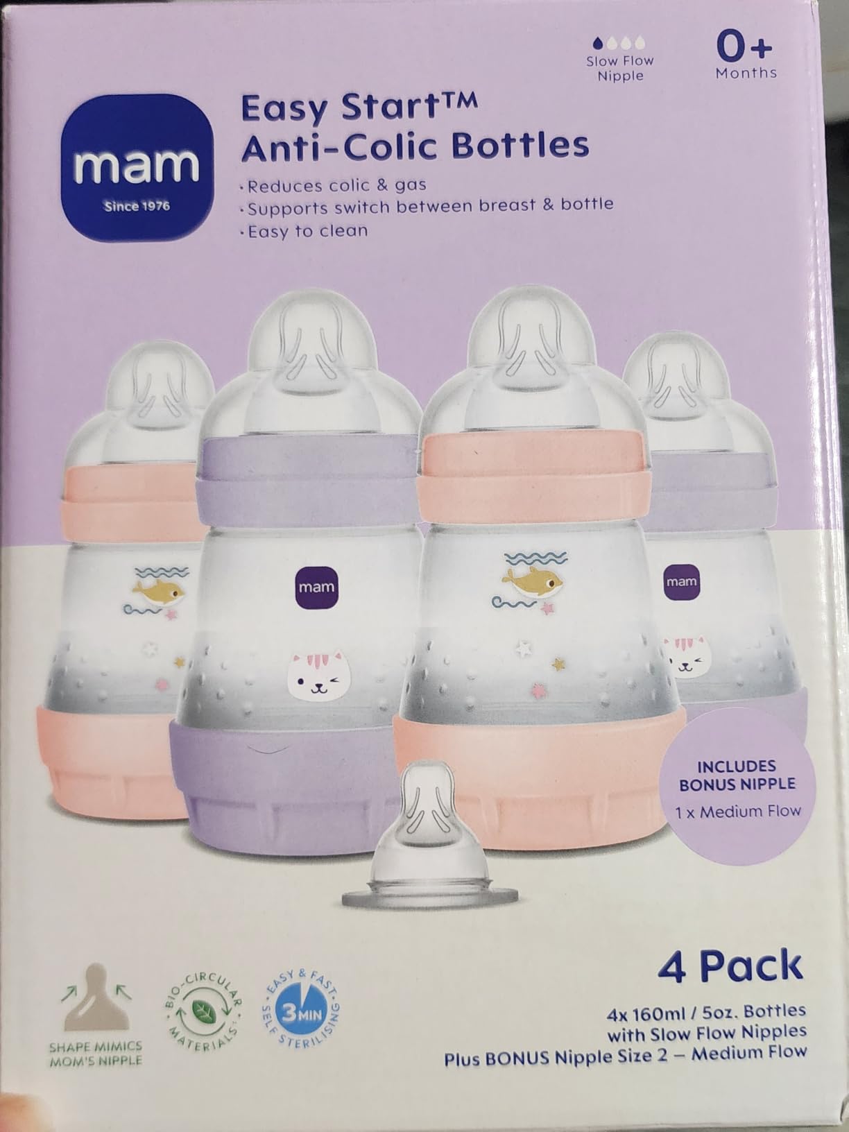 MAM 4.5oz Easy Start Anti-Colic+ Vented Baby Bottle, 0+ Mths, 2 Pk, Unisex customer photo 2