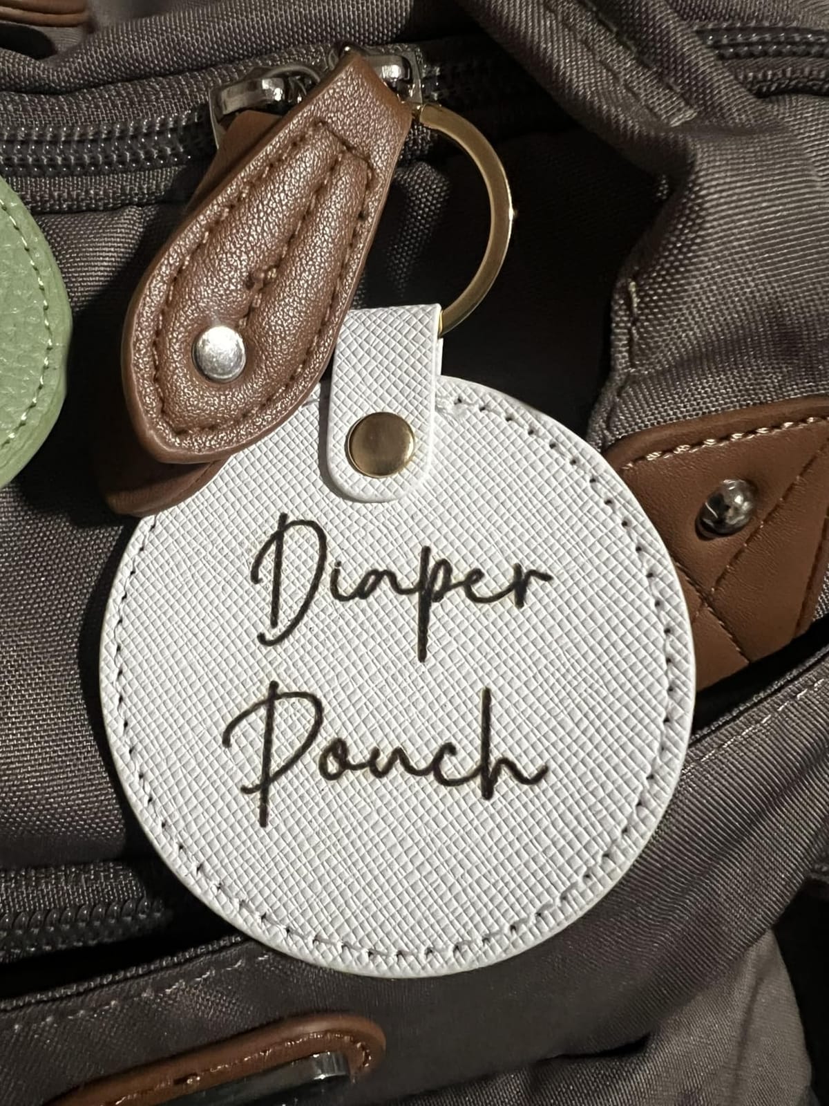 Personalized Tags, Diaper Bag Keychain, Booksack Tag, Backpack Label, Leather Keychain, Personalized Name for Bags, Luggage Tag, Engraved (White, Both Names Script) customer photo 2