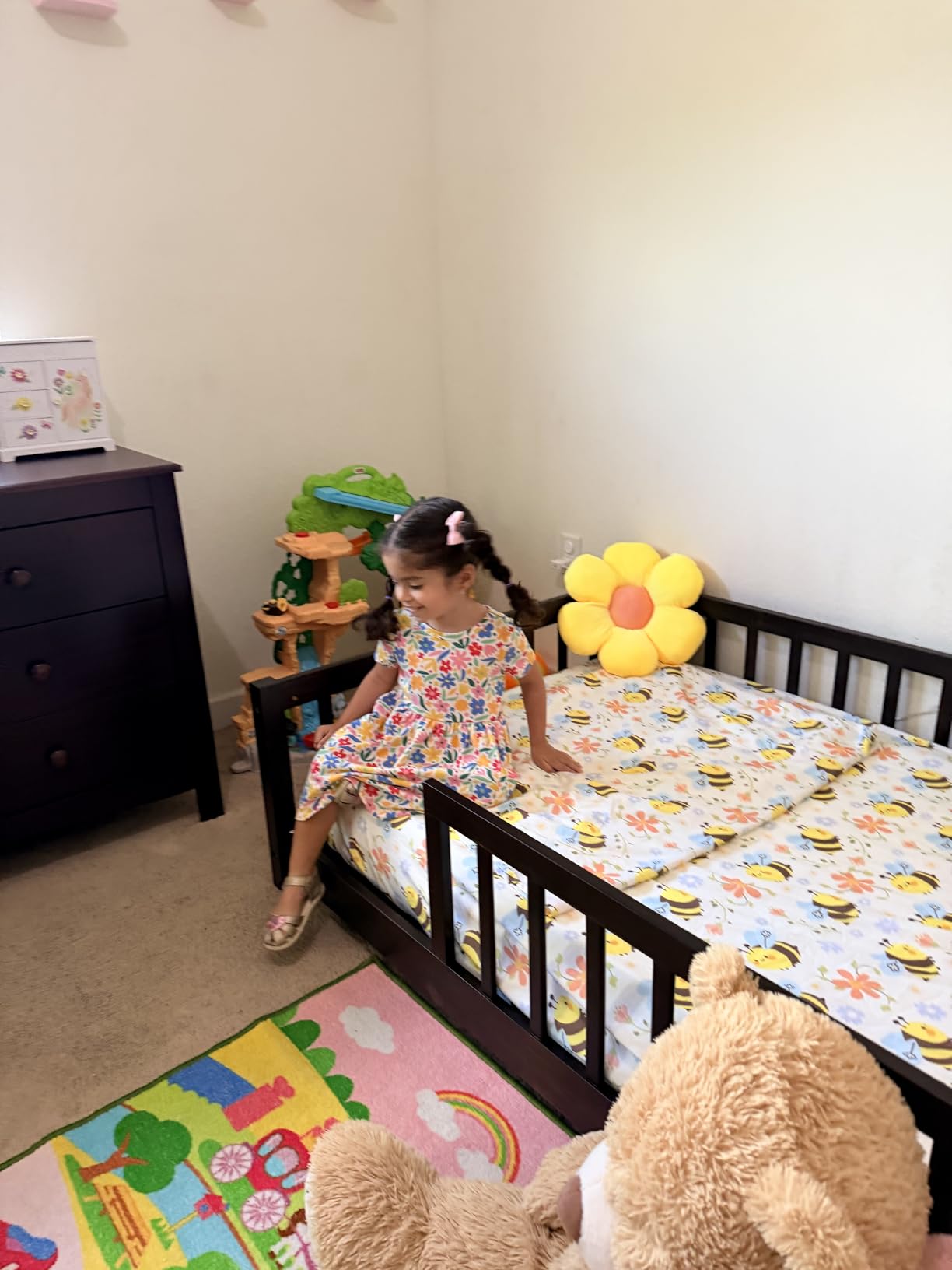 LLS Twin Floor Bed for Kids Solid Wood Montessori Bed Frame with Safety Guardrails Multifunctional Montessori Floor Bed for Toddlers, Without Door, Easy Assemble, White customer photo 1