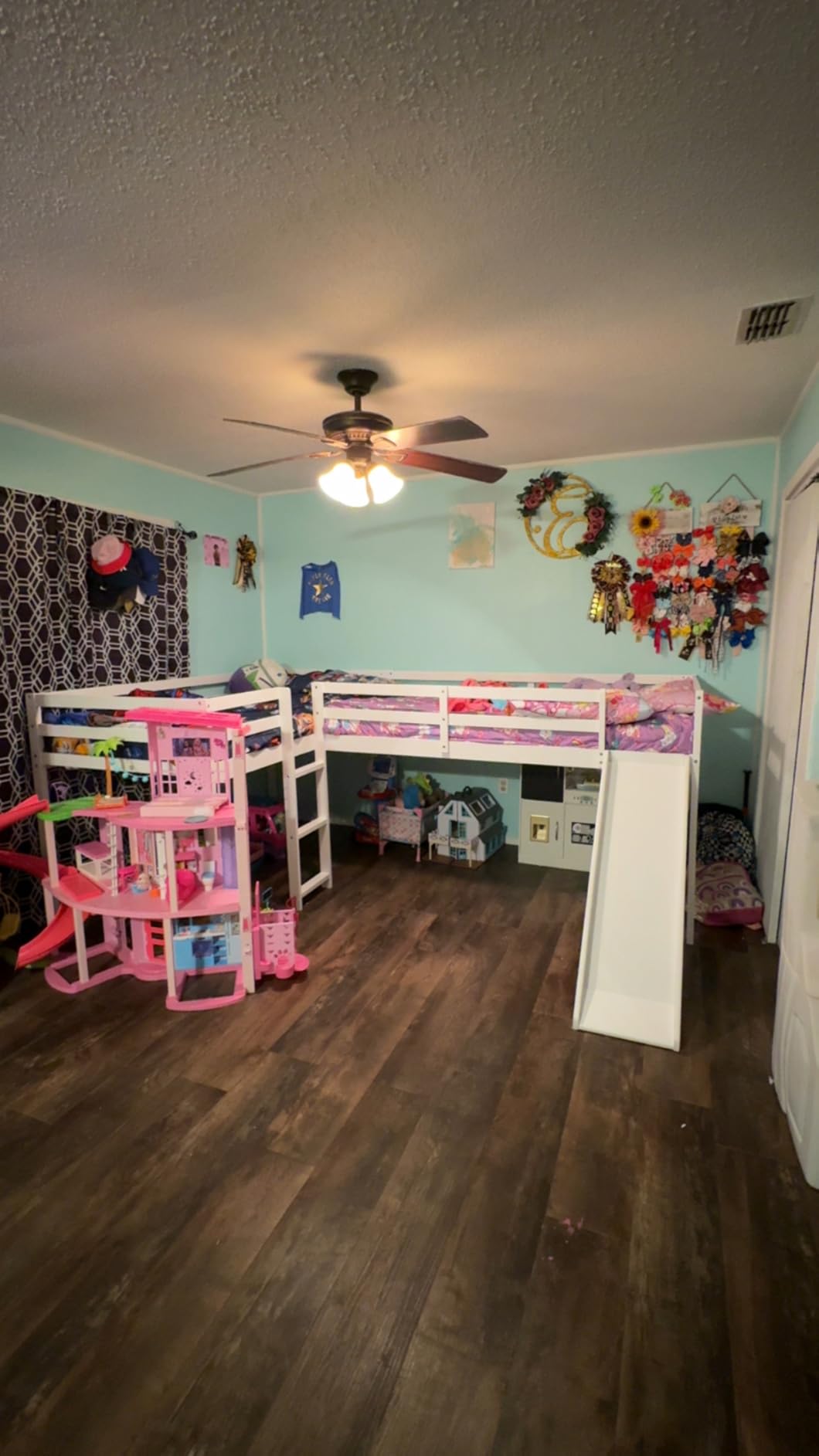Merax Twin Size Double Loft Bed with Slide and Ladder, Wooden L-Shaped Bed Frame with Full-Length Guardrail, Wood Bedframe for Kids Teens Adults Bedroom, 2 Twin Beds,White customer photo 1