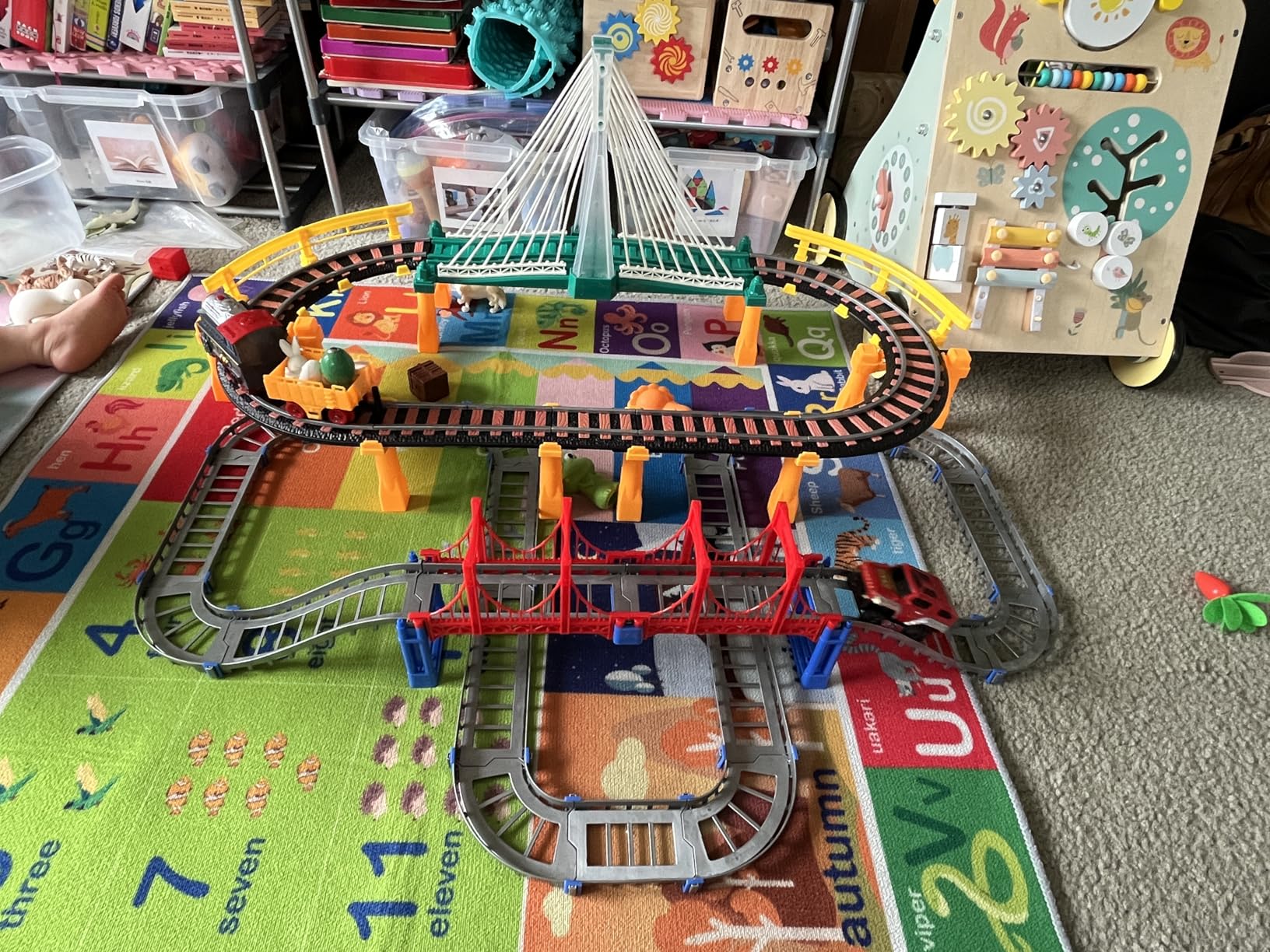 Electric Train Set for Kids Ages 4-8 with Train Tracks Set & Car Tracks Lights Up Bridge Road Sign Realistic Sound Train Track Accessories Playset Boy Toys Birthday 4 5 6 7 8+ Year Old customer photo 1