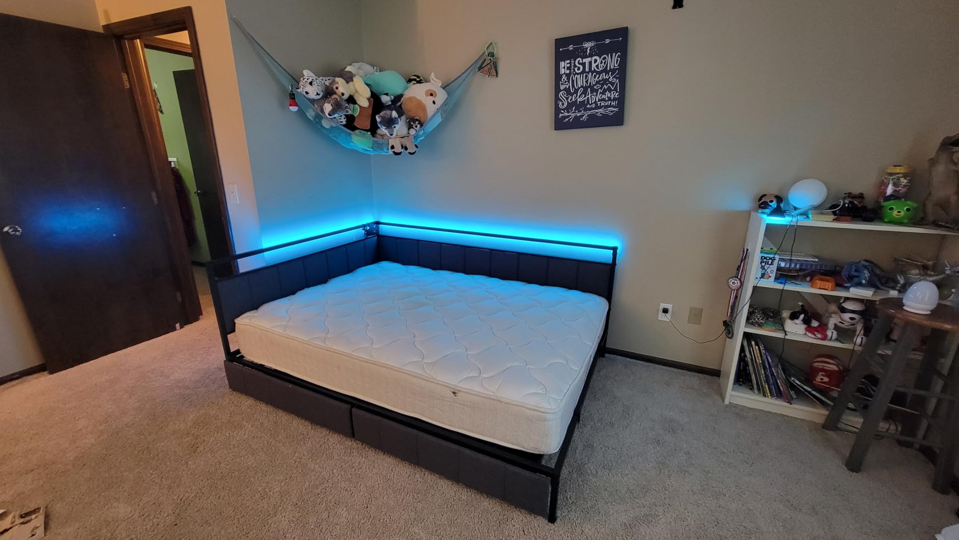 DICTAC Twin Corner Bed Frame with 2 Storage Drawers and Charging Station Twin Bed Frames with Storage and Led Lights Twin Size Daybed for Kids Teen with Upholstered Guardrail,No Box Spring Needed,Gray customer photo 2