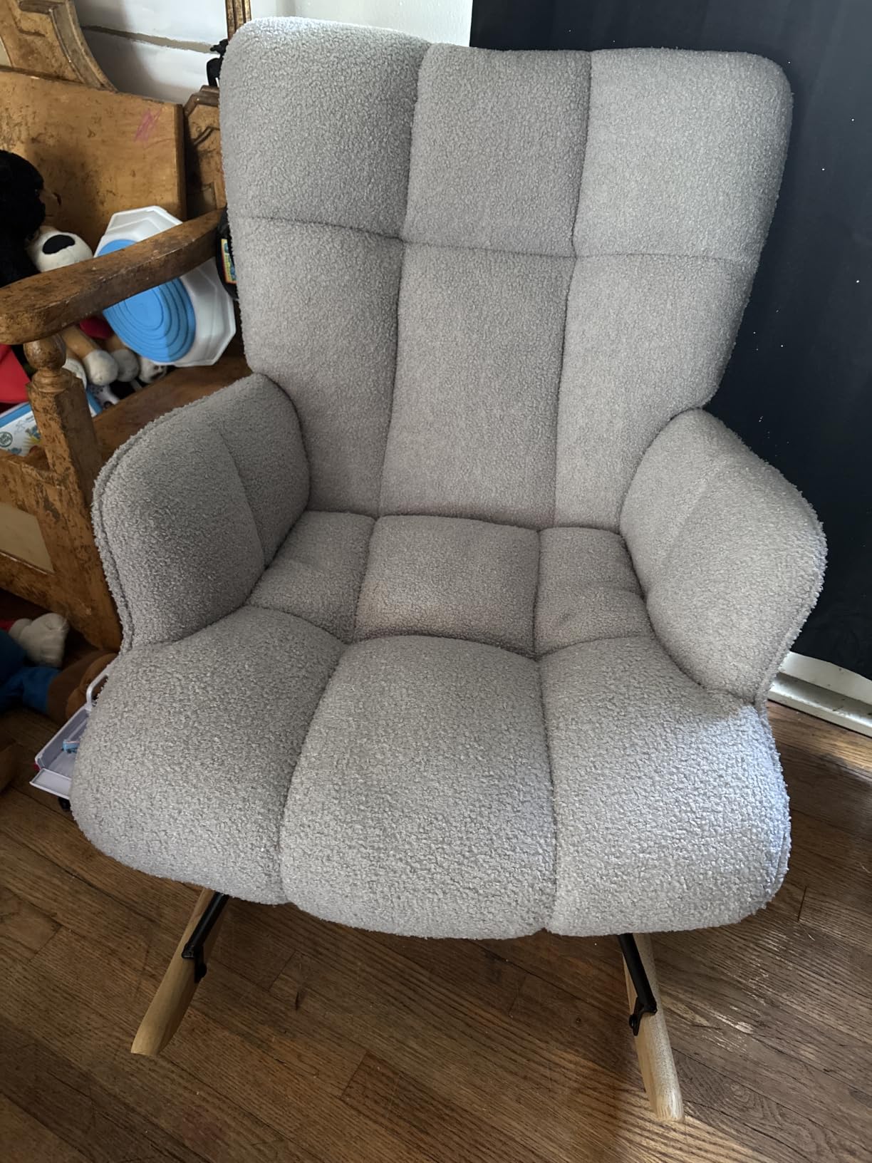 SAETSFEG Rocking Chair Nursery Teddy Upholstered Glider Rocker Rocking Accent Chair Padded Seat with High Backrest Armchair Comfy Side Chair for Living Room Bedroom Offices (Ivory Teddy) customer photo 1
