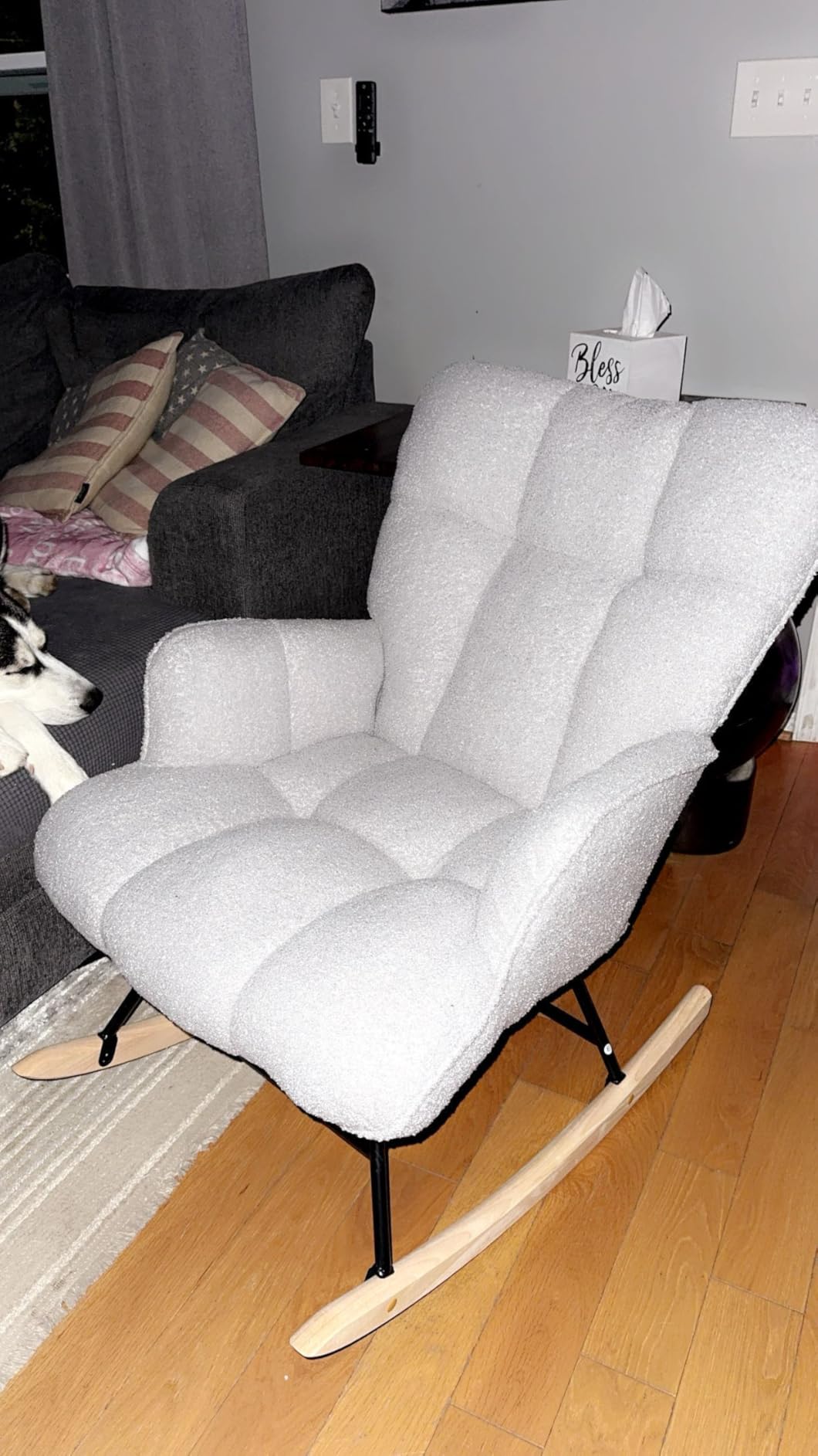 SAETSFEG Rocking Chair Nursery Teddy Upholstered Glider Rocker Rocking Accent Chair Padded Seat with High Backrest Armchair Comfy Side Chair for Living Room Bedroom Offices (Ivory Teddy) customer photo 2