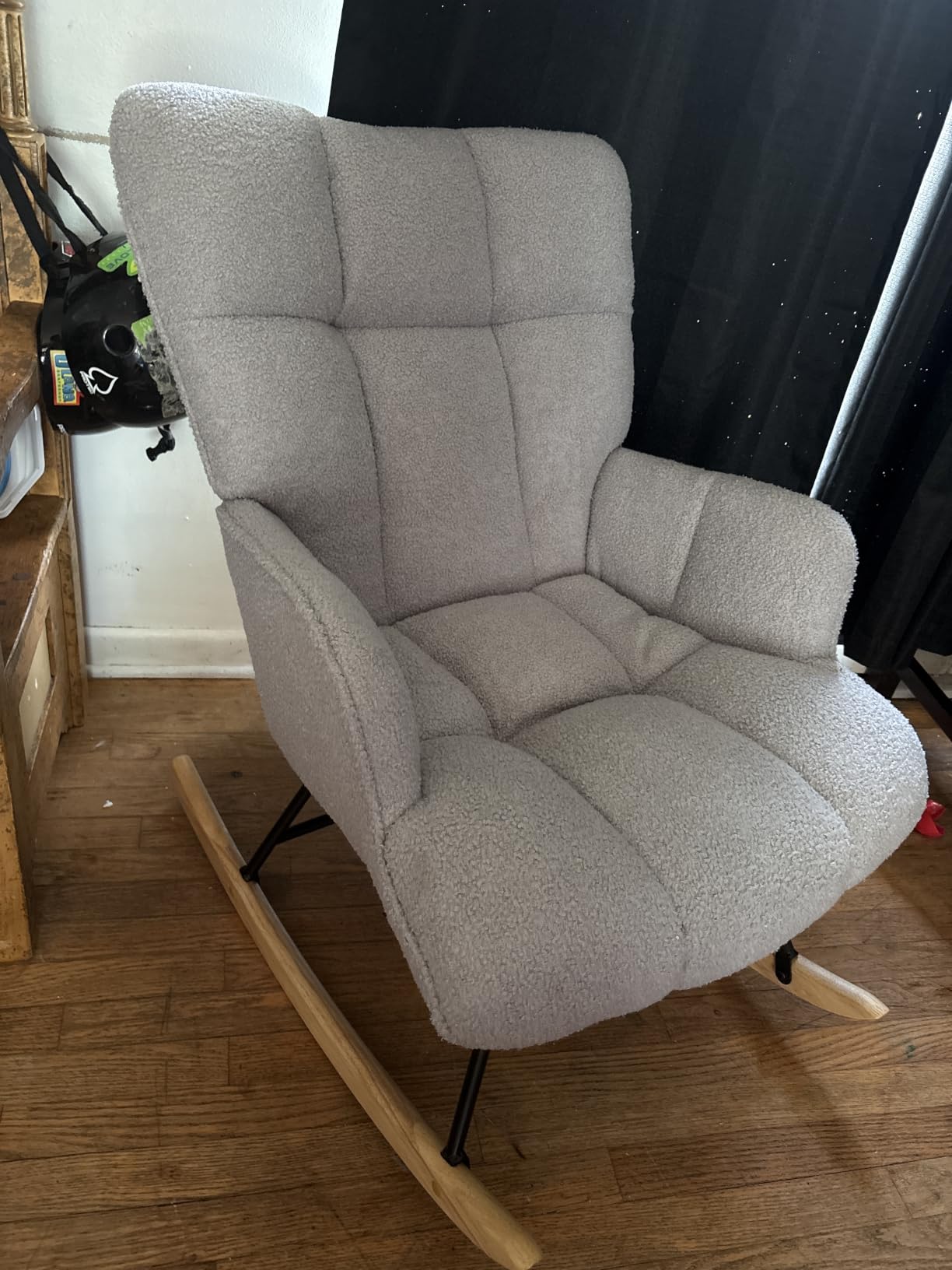 SAETSFEG Rocking Chair Nursery Teddy Upholstered Glider Rocker Rocking Accent Chair Padded Seat with High Backrest Armchair Comfy Side Chair for Living Room Bedroom Offices (Pink Teddy) customer photo 1