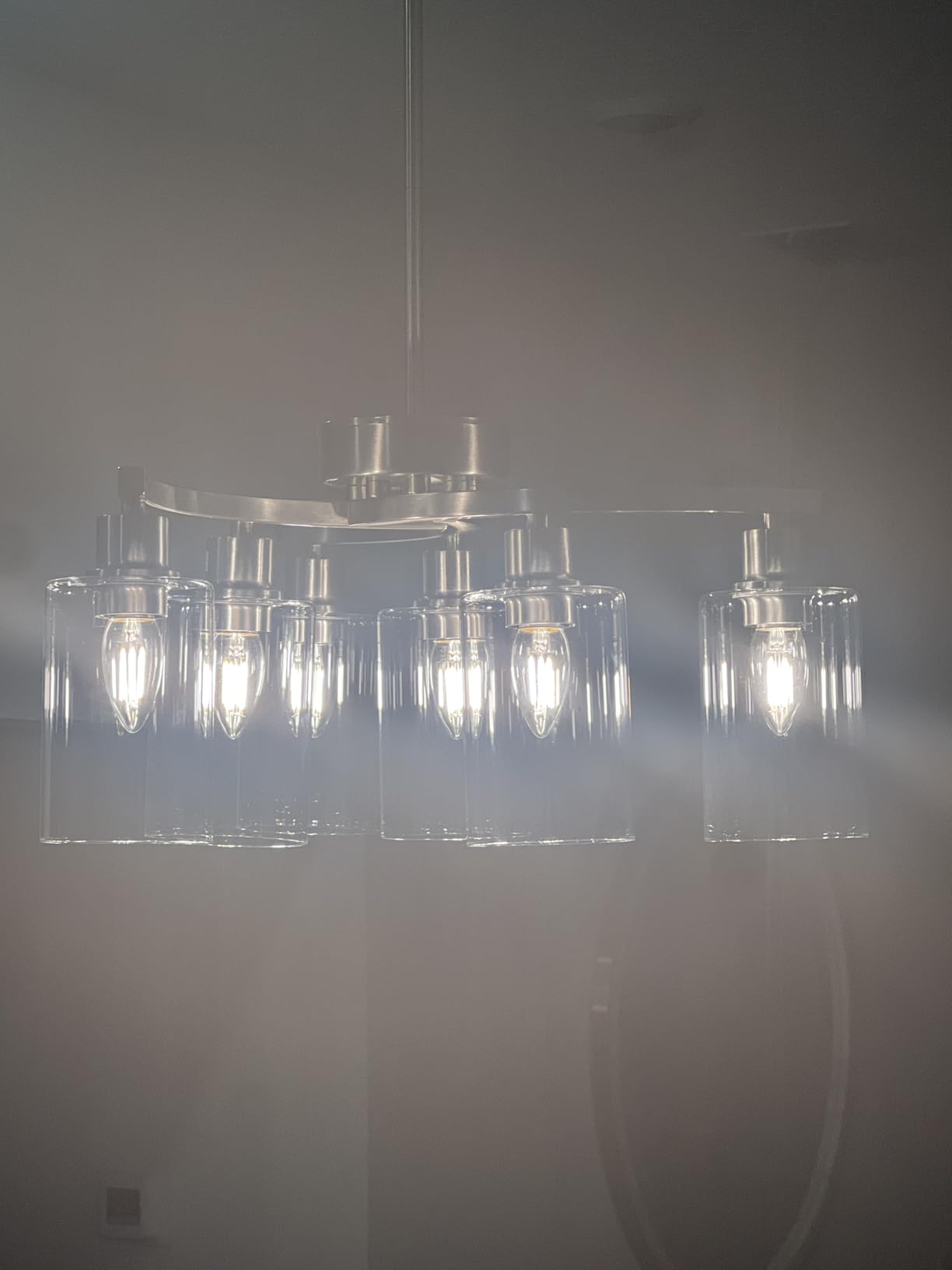 CNRATYE 6-Light Brushed Nickel Chandeliers for Dining Room Light Fixtures Over Table, Adjustable Height Hanging Industrial Pendant Lighting for Kitchen Island Bedroom, Clear Glass Shade customer photo 1
