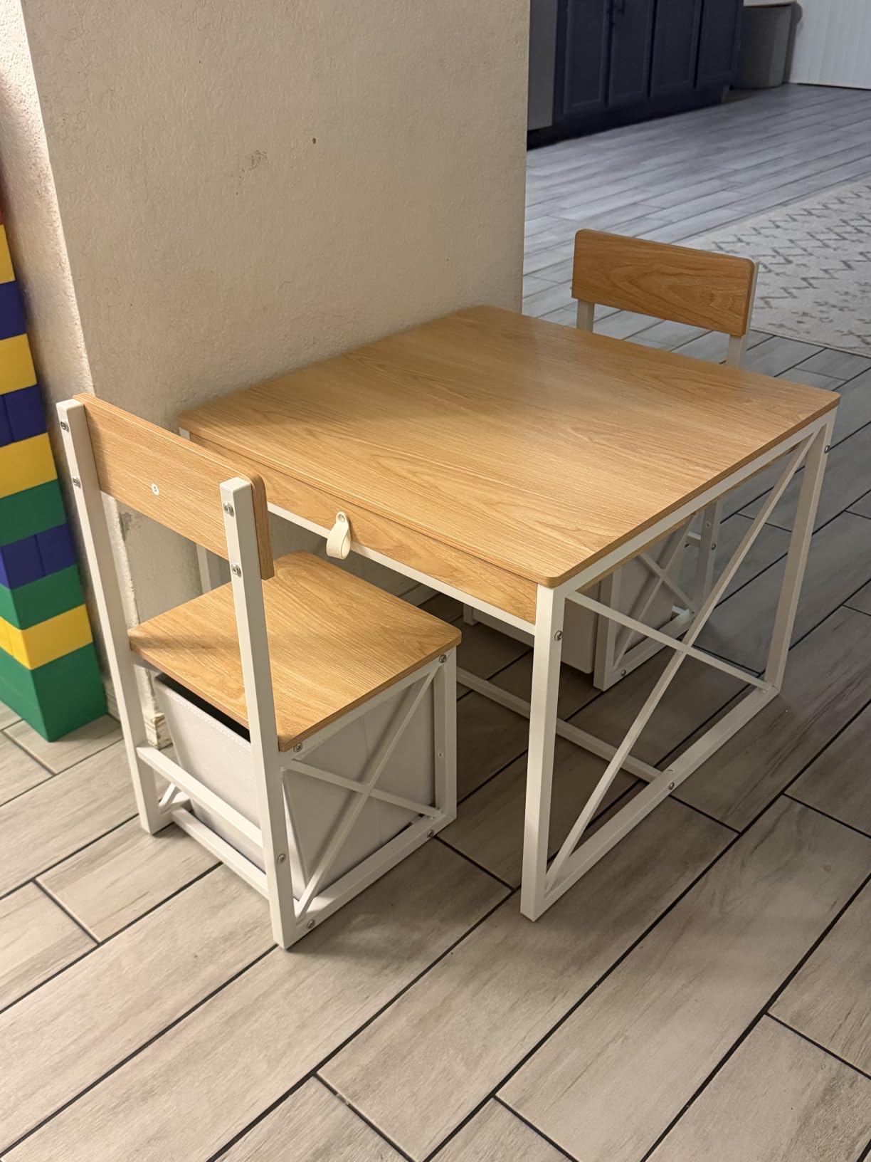 Kids Table and 2 Chairs Set, 4 in 1 Toddler Activity Table and Chairs Set with Storage, Children Desk and Chairs Set for Crafts, Drawing, Reading, Toddler Furniture Ideal for Learning Play customer photo 2