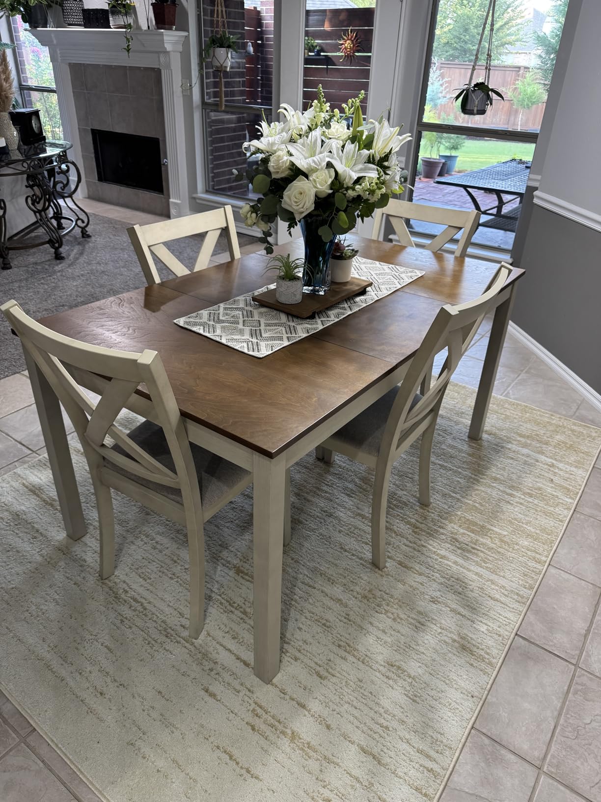 AMERLIFE 7-Piece Farmhouse Solid Wood Dining Table Set for 6, Rustic Cream customer photo 1