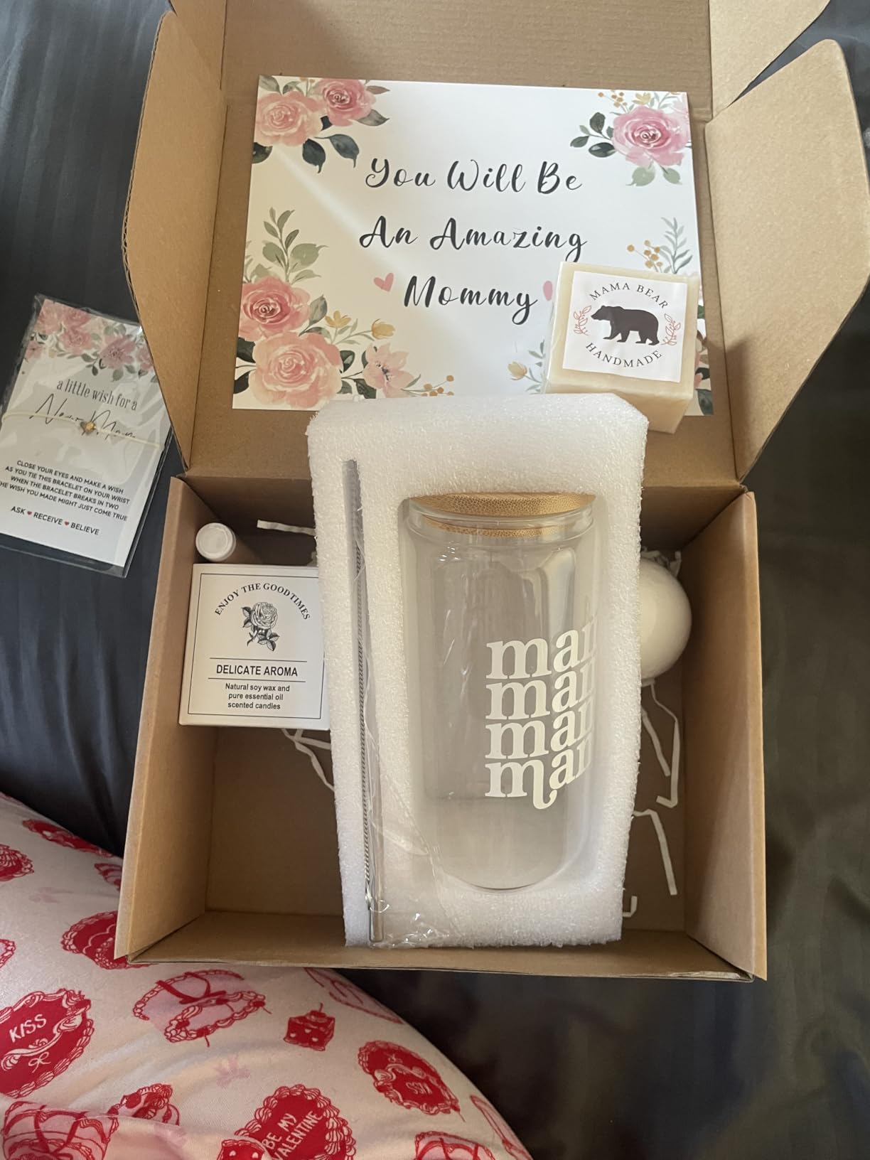 New Mom Gifts for Women, Pregnancy Gifts for Expecting Mom, new Mom Care Package After Baby, Mothers Day Mom to Be Gift Mama Must Haves with Affirmation Cards Candle for Self Care After Birth (Pink) customer photo 2