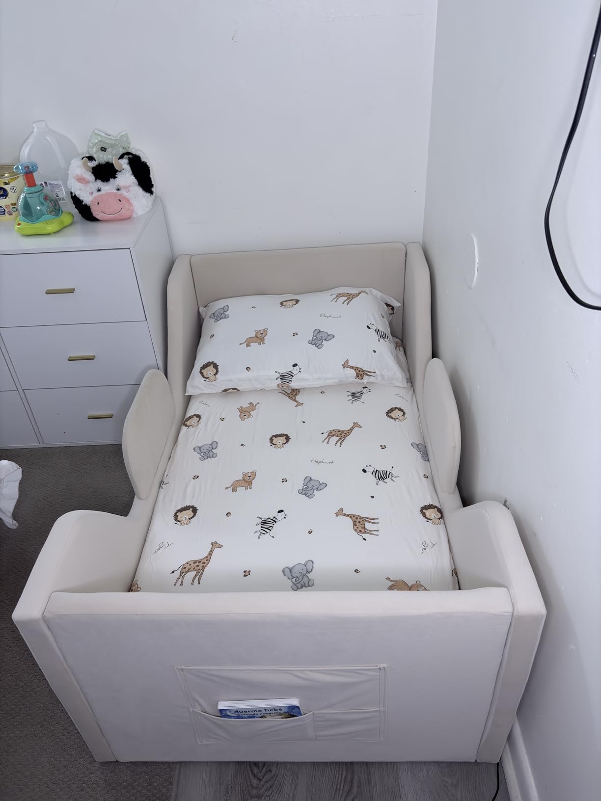 Zumspiel Toddler Floor Bed with Removable Safety Rails and Storage Bag, Kids Bed for Girl and Boys, Standard Crib Size, Safety Upholstered Child Beds, Low to Floor Design customer photo 1