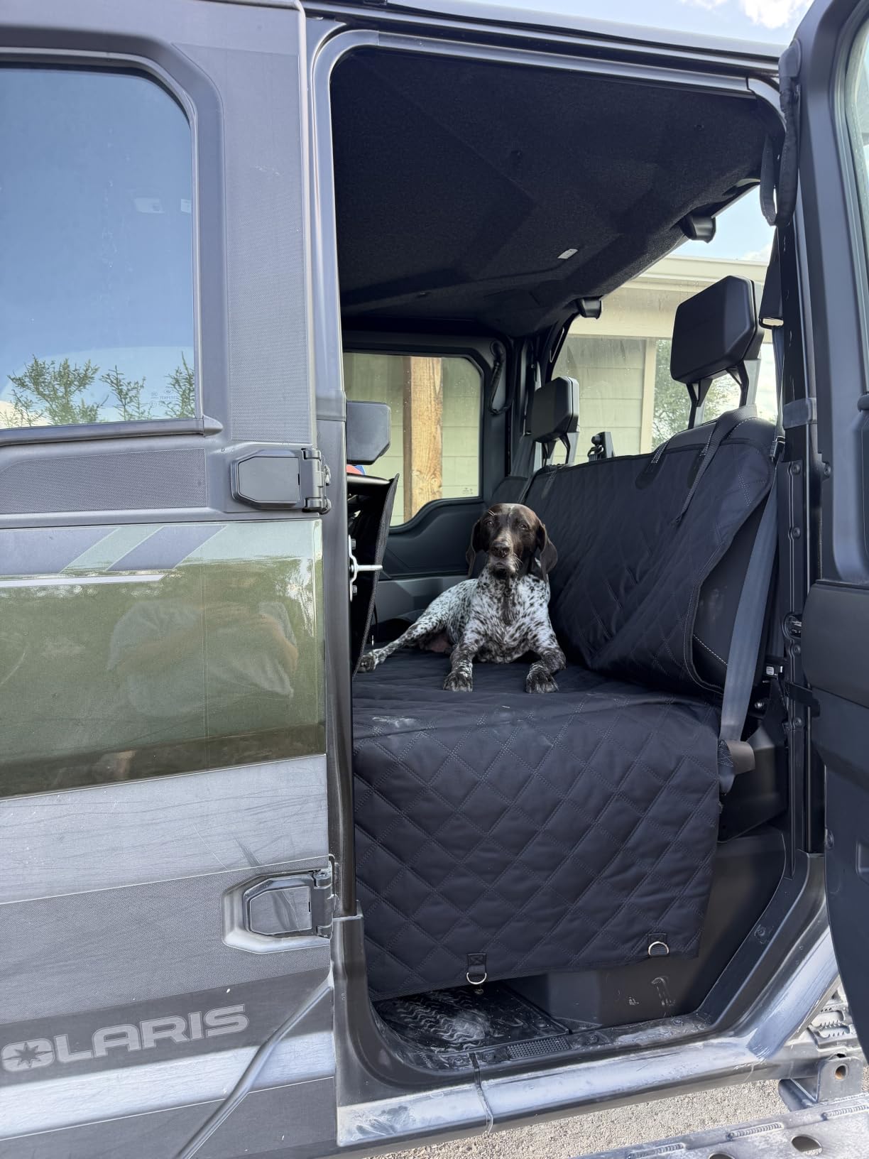 REEVAA Dog Truck Seat Cover for Back Seat, Hard Bottom, XL, Black | 450 lbs Extender, 45% More Space for 2-4 Large Dogs, Waterproof, Zippered Mesh Window, Fits Crew Cab Trucks & Large SUVs customer photo 1