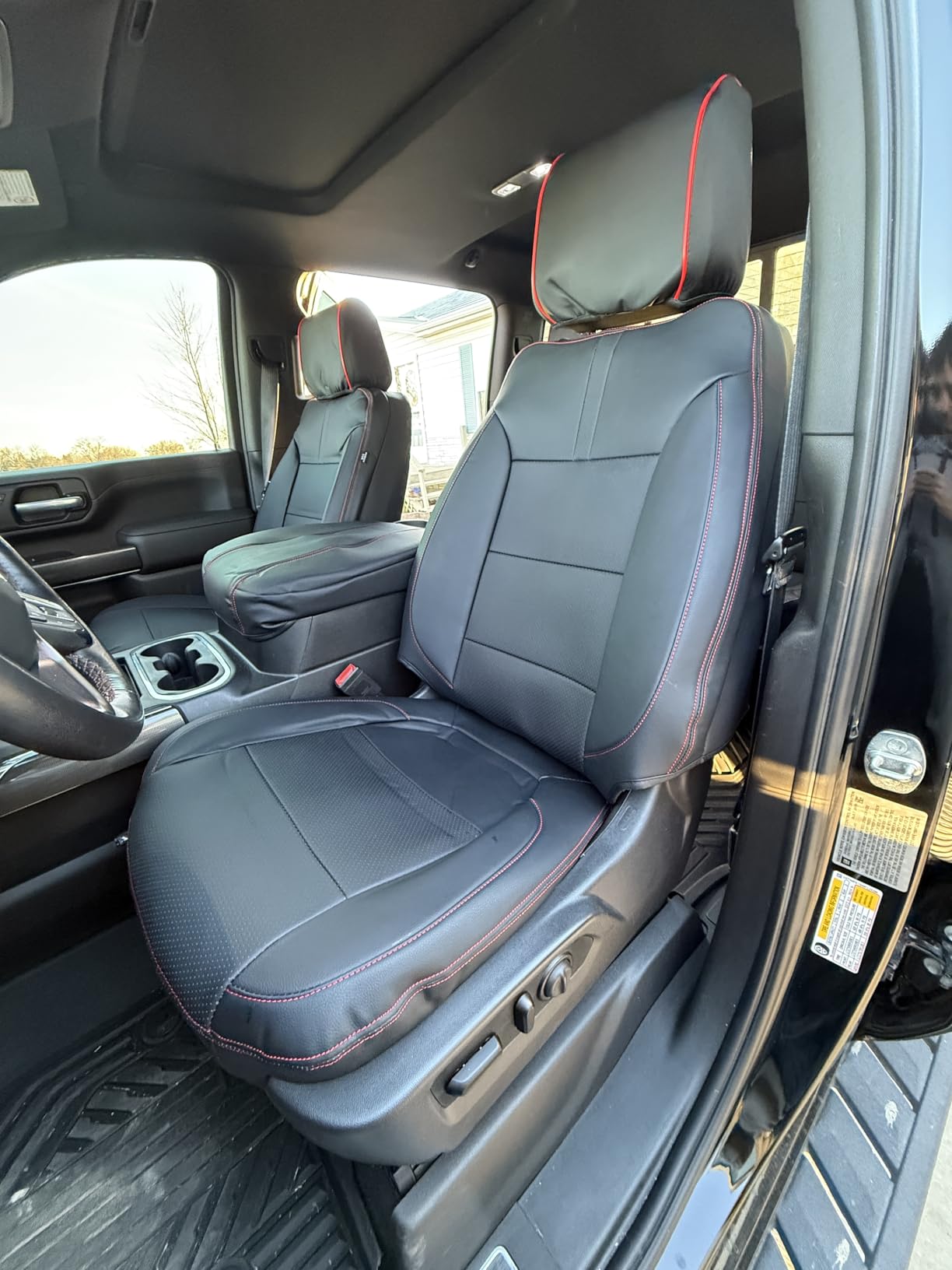 Coverado Chevy Silverado Seat Covers Full Set, Faux Leather Car Seat Covers Fit for 2014-2018 1500, 2015-2019 2500HD 3500HD Chevy Silverado GMC Sierra Crew Double Extended Cab (Black) customer photo 2