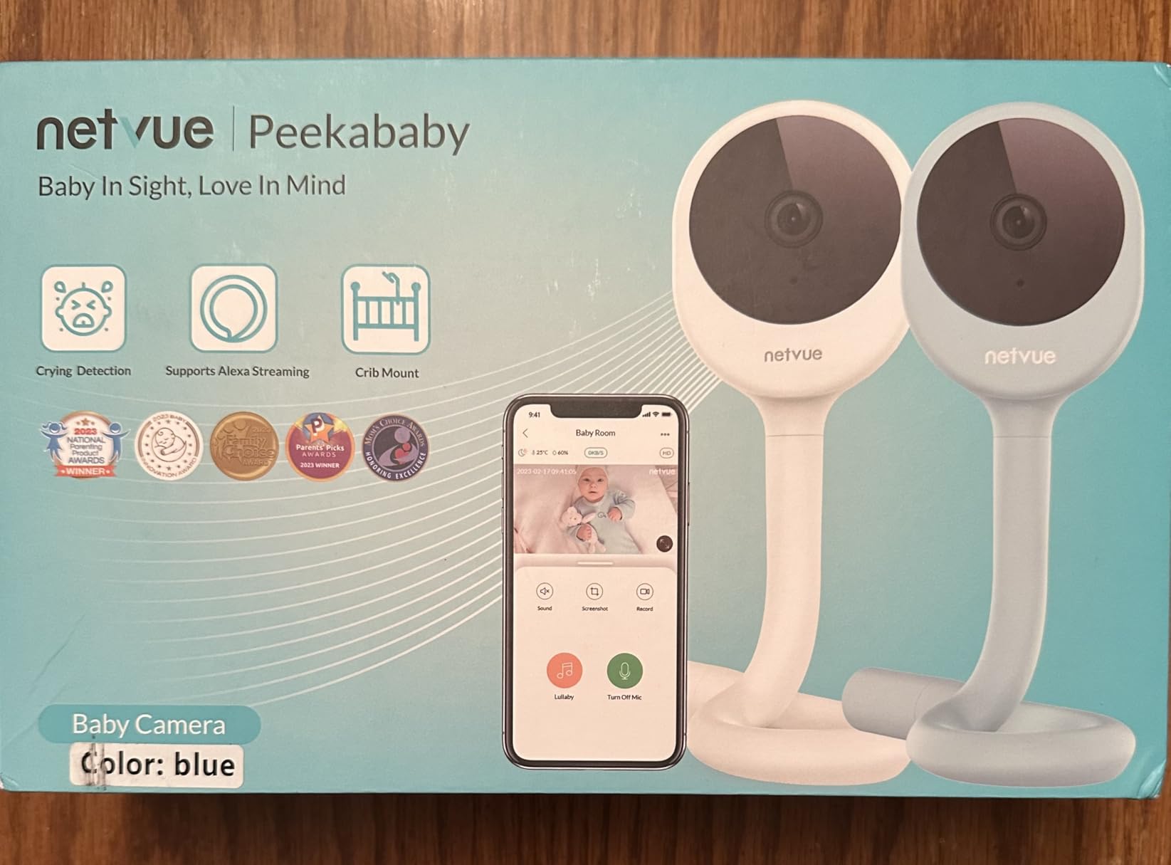 NETVUE Peekababy Baby Camera with Wireless Audio, Adjustable Crib Mount Monitor, Works via 2.4GHz Wi-Fi for Wide Coverage & Stable Connection, Smart App, Two-Way Talk, No Screen (Blue) customer photo 1
