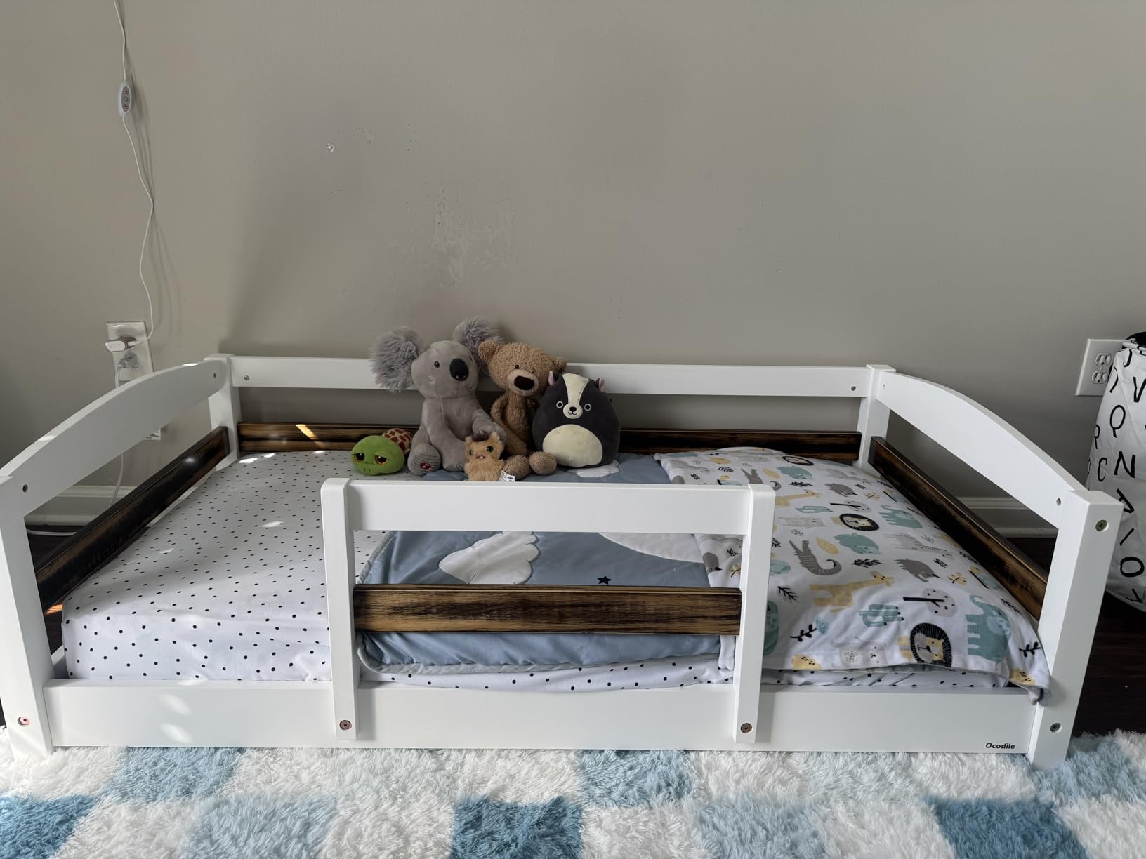 Ocodile Toddler Bed with Rails | Low Montessori Floor Bed Frame for Kids | Standard Crib Size Wooden Frame for Independent Toddlers 1-3 - White customer photo 1