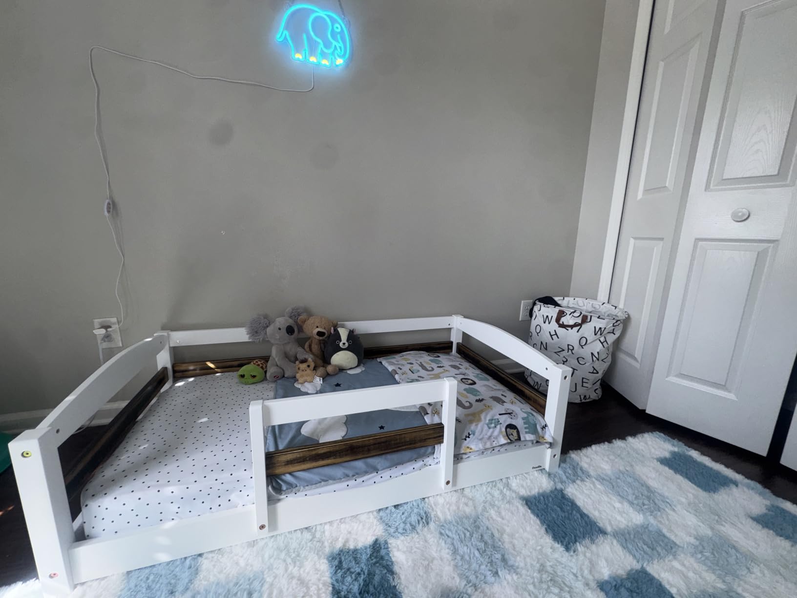 Ocodile Toddler Bed with Rails | Low Montessori Floor Bed Frame for Kids | Standard Crib Size Wooden Frame for Independent Toddlers 1-3 - White customer photo 2