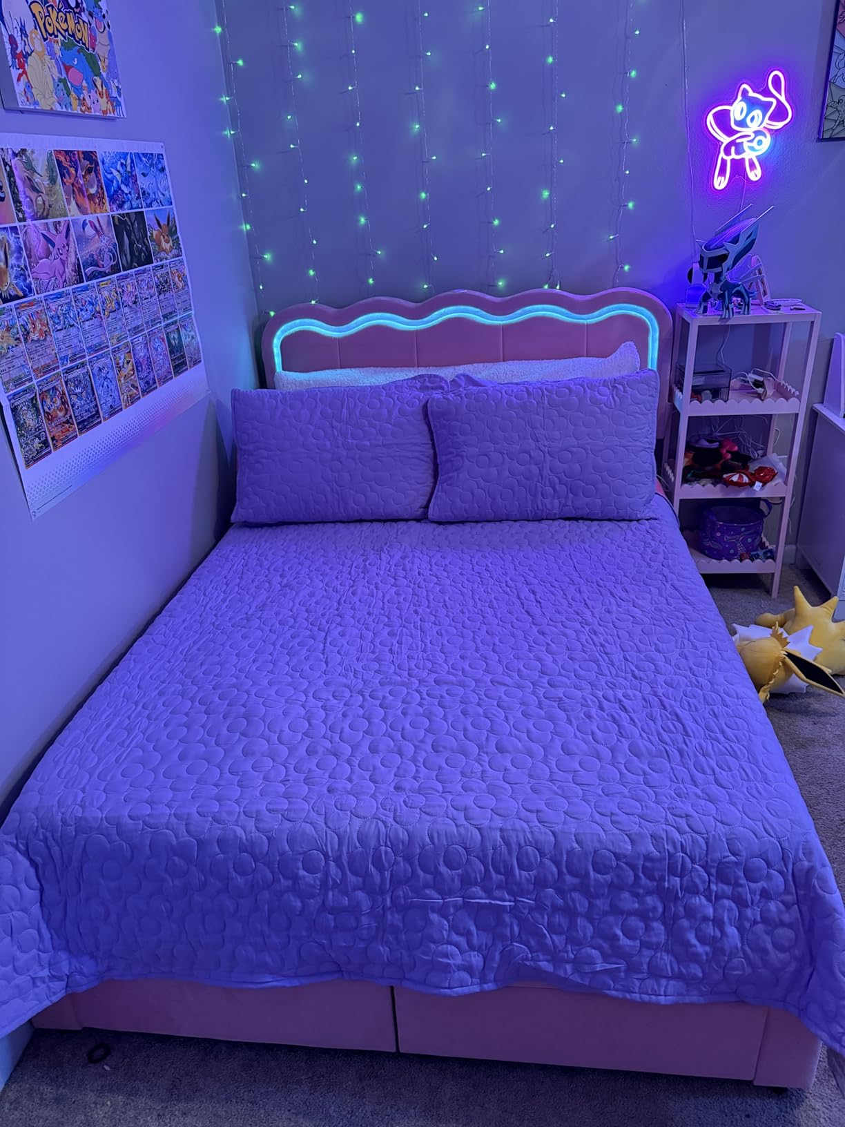 Twin Upholstered LED Bed Frame with Storage Drawer and Adjustable Chic Double Wavy Headboard, Velvet Princess Platform Bed for Kids/Girls, Solid Wood Slats Support, No Box Spring Needed, Beige customer photo 1
