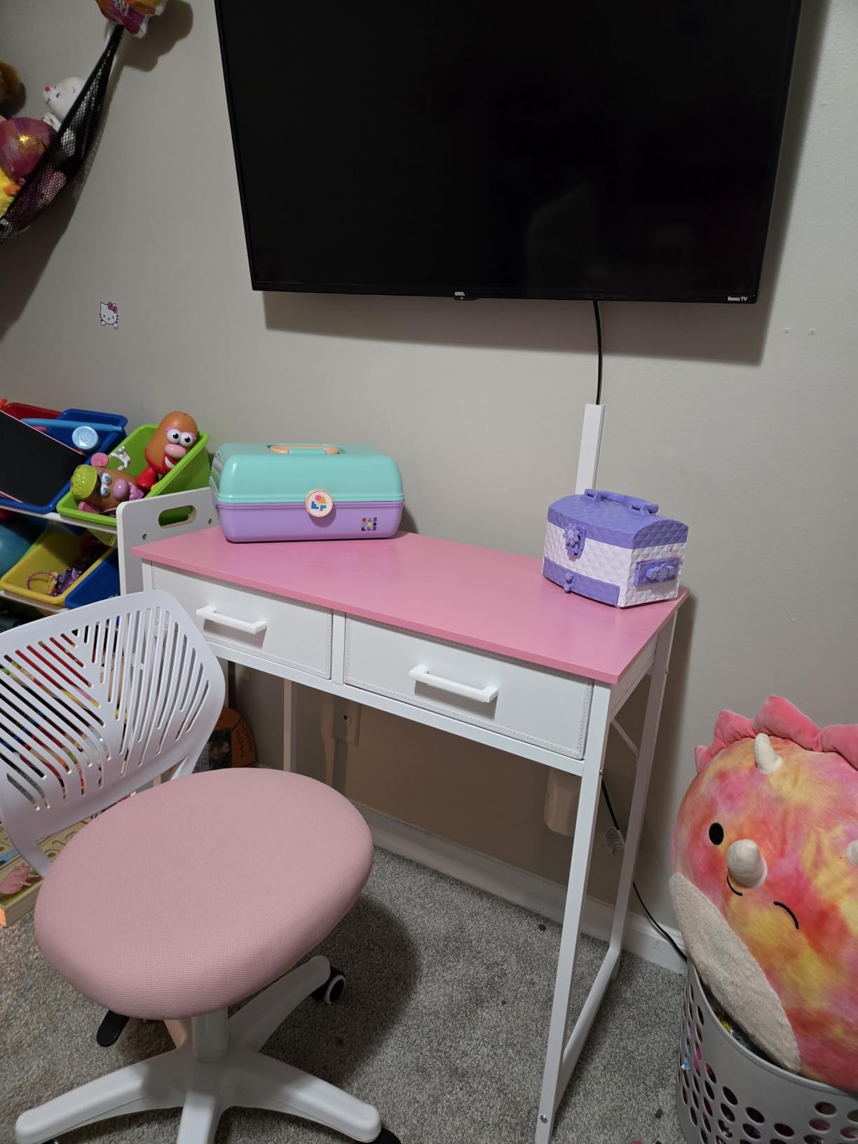 Pamray 32 Inch Small Computer Desk with 2 Drawers for Bedroom Study Writing Home Office Table for Small Spaces Pink customer photo 2