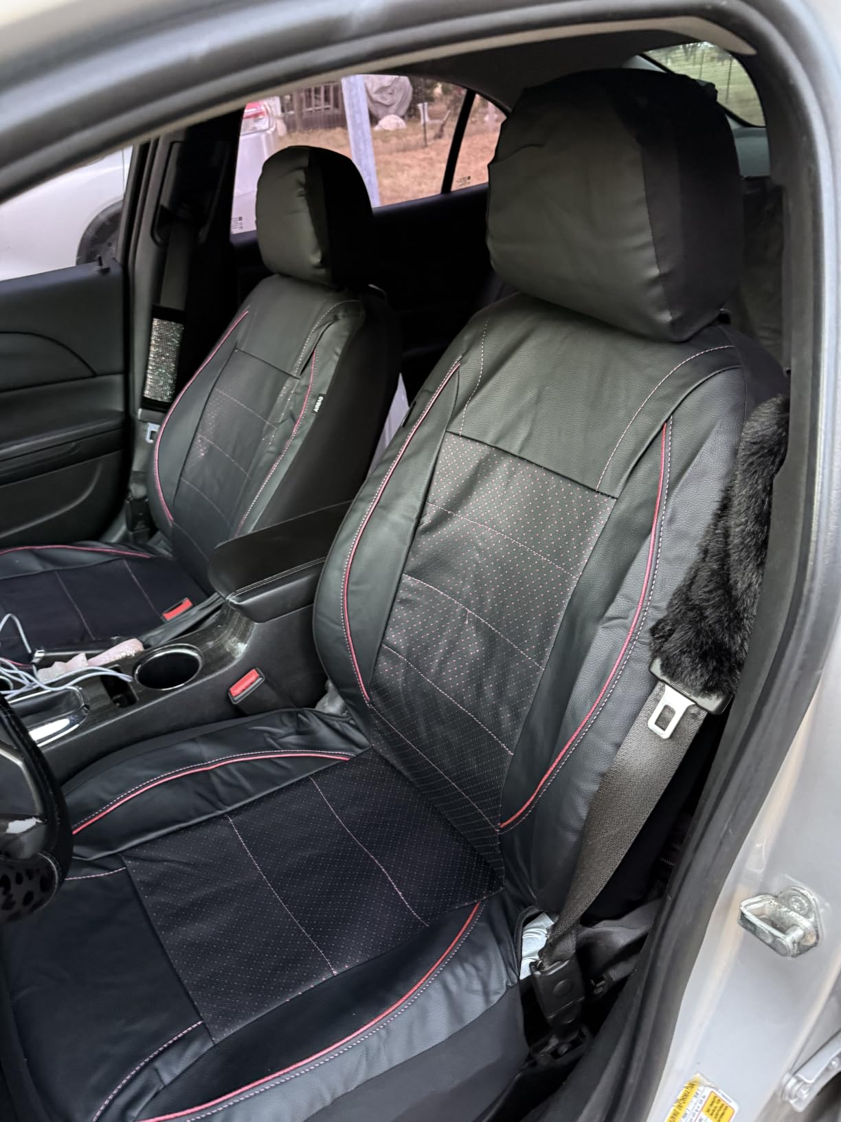 CAR PASS Air Mesh Leather Car Seat Covers Front Seats, Breathable Two Front Seat Covers for Cars, Comfortable Universal Fit for SUV Truck Sedan Automotive, Anti-Slip Airbag Compatible,Black and Red customer photo 2