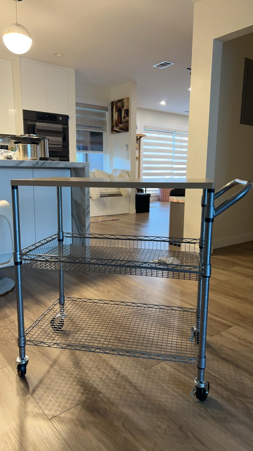 3 Tier Rolling Kitchen Carts on Wheels with Storage,650Lbs Heavy Duty Utility Carts with Wheels,Kitchen Island with Wood Tabletop,Metal Serving Rolling Cart for Small Appliance Food Cart,Wood+Metal customer photo 2