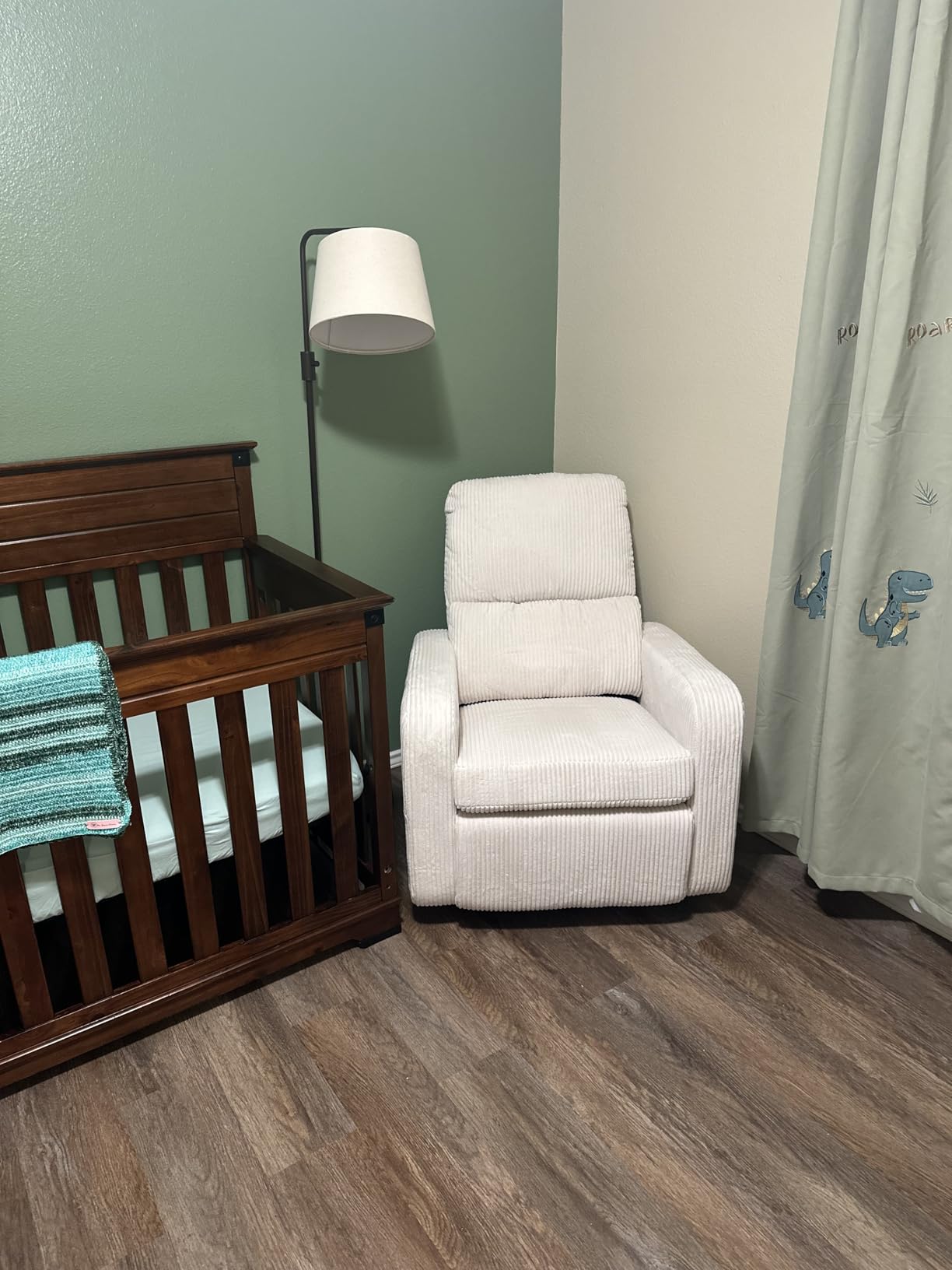 Swivel Rocker Recliner, Oversized Manual Nursery Glider Rocking Recliner Chair with Removable Cushion, Upholstered Corduroy Swivel Reclining Chair for Nursery Living Room Bedroom, Cream White customer photo 1