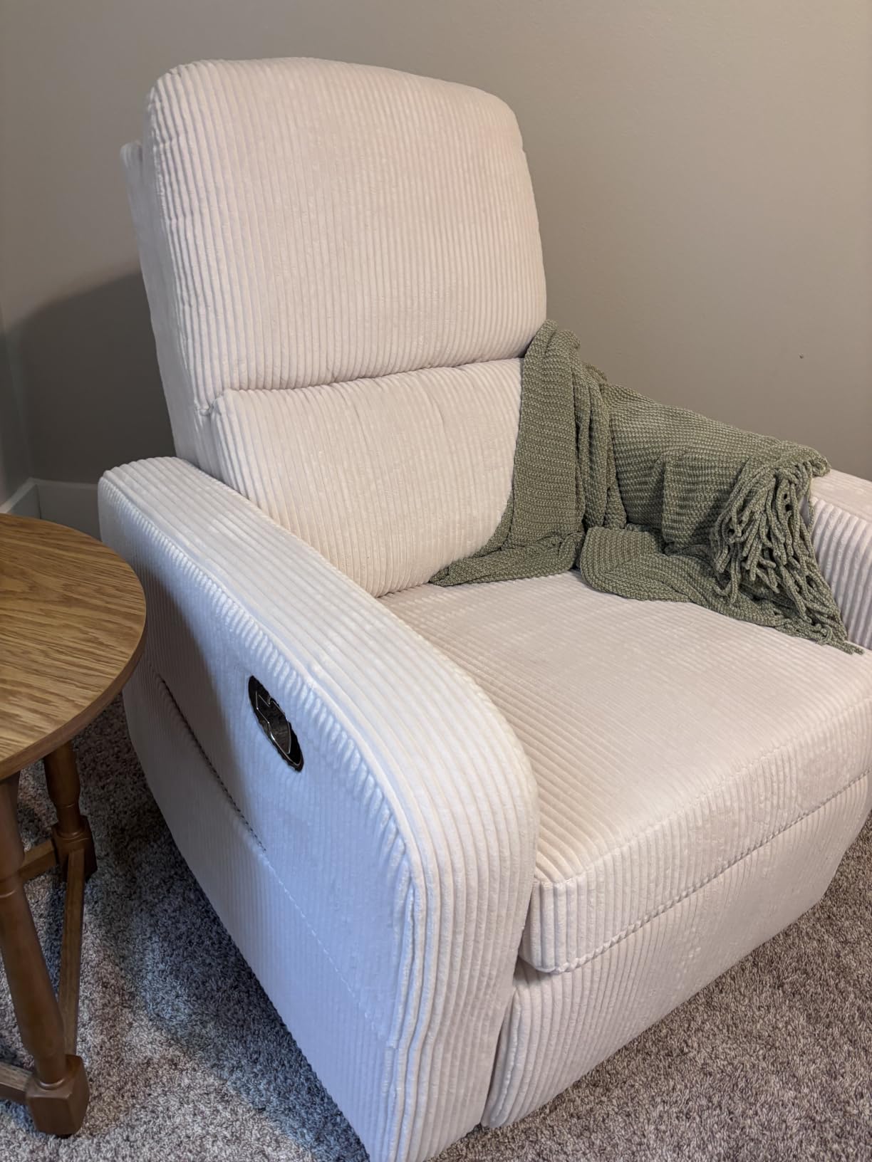 Swivel Rocker Recliner, Oversized Manual Nursery Glider Rocking Recliner Chair with Removable Cushion, Upholstered Corduroy Swivel Reclining Chair for Nursery Living Room Bedroom, Cream White customer photo 2