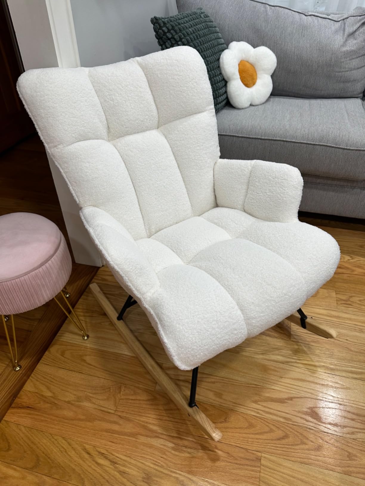 Zedachica Rocking Chair Nursery Glider Rocking Chais Teddy Rocking Accent Chair Nursery Rocker Nursing Rocking Chairs for Living Room Bedroom (Blue Teddy) customer photo 1