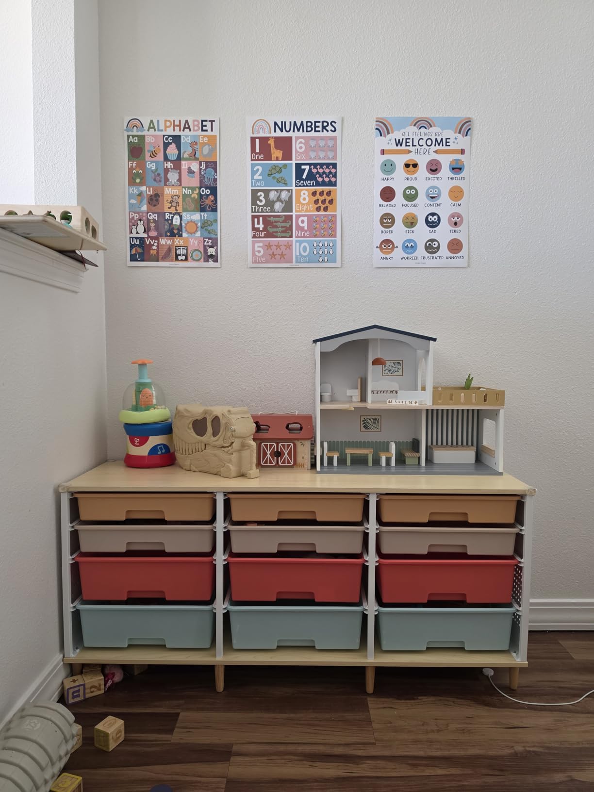 TOOLF 12 Drawers Storage Cabinet with Wooden Top and Plastic Bins, White | Toy Shelf Storage Chest Cubby Organizer, for Home, Office, Playroom, Classroom & Craft Room customer photo 1