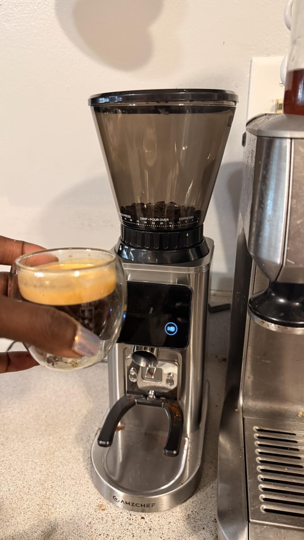 AMZCHEF Burr Coffee Grinder, 48 Settings, Less Static Mess, Metallic Silver customer photo 2