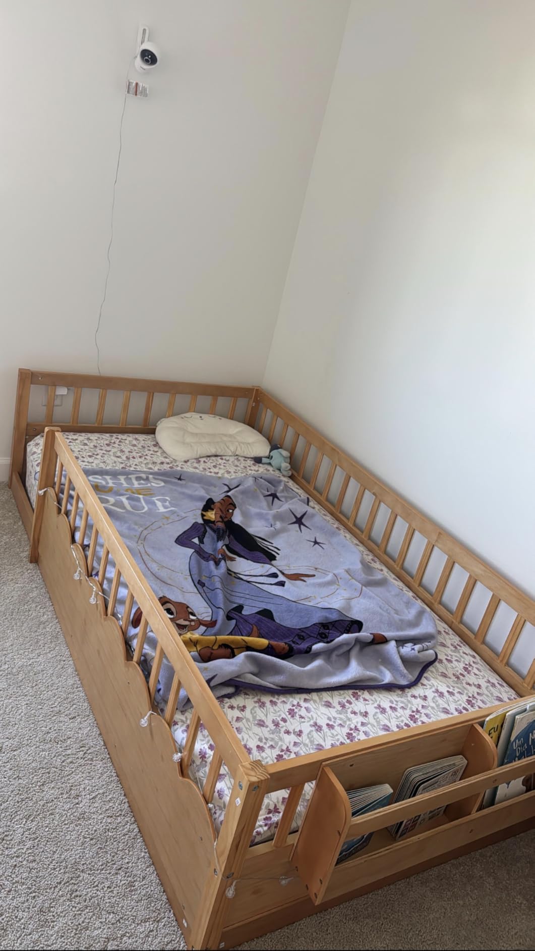 Twin Toddler Floor Bed with High Rails, Wooden Montessori Bed Frame with Light and Storage Shelf, Twin Size Bed Frame for Kids, Boys and Girls, White customer photo 1