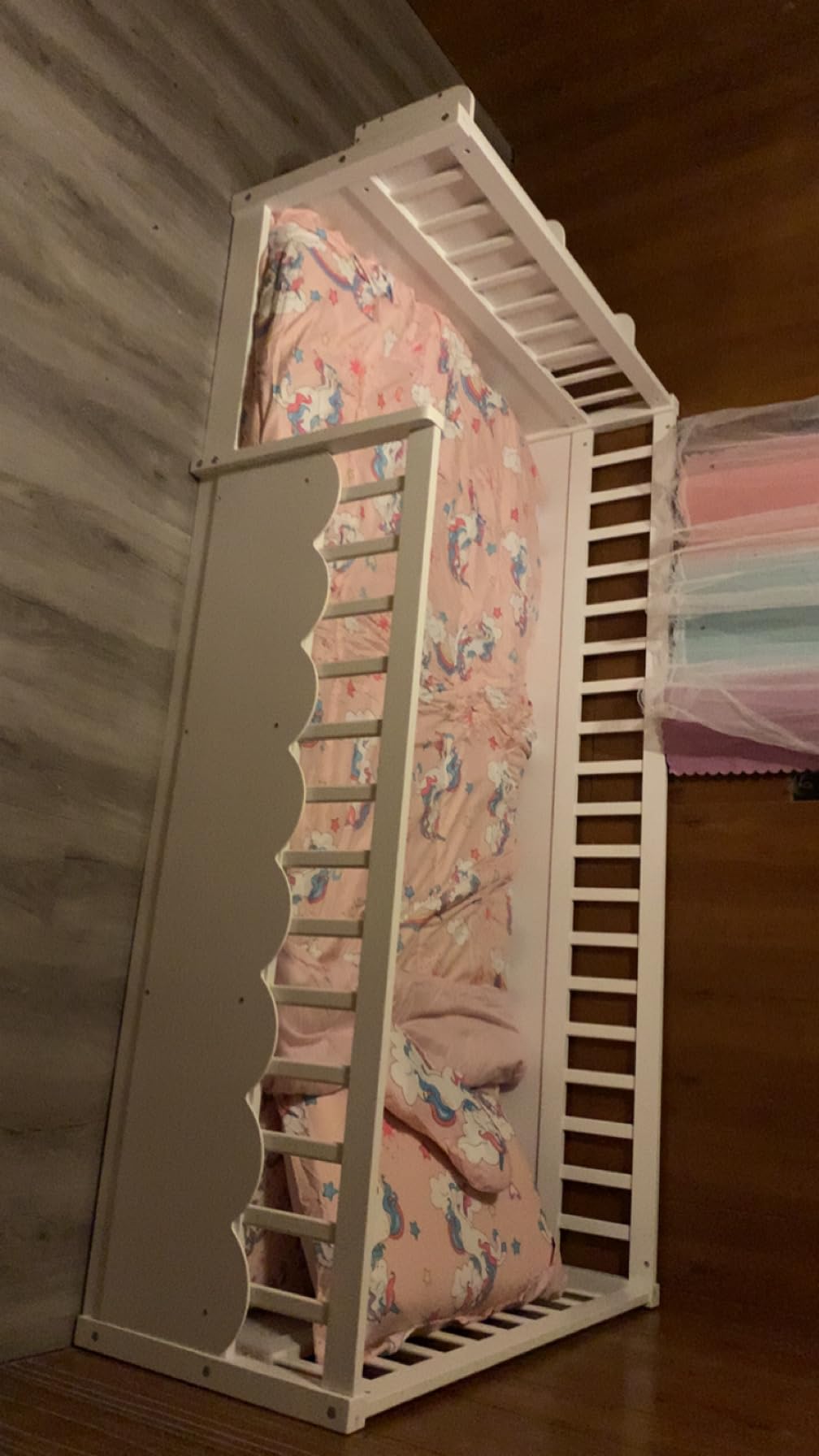 Twin Toddler Floor Bed with High Rails, Wooden Montessori Bed Frame with Light and Storage Shelf, Twin Size Bed Frame for Kids, Boys and Girls, White customer photo 2