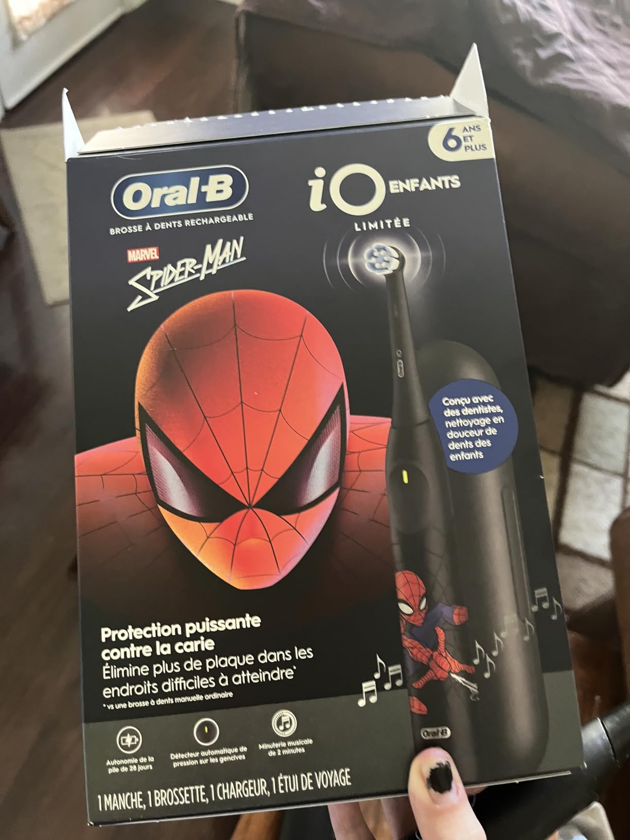 Oral-B iO Kids Limited Rechargeable Electric Powered Toothbrush, Spiderman with 1 Gentle Care Brush Head - Automatic Pressure Sensor to Protect Gums - 3 Cleaning Settings - 2 Min Music Timer customer photo 1