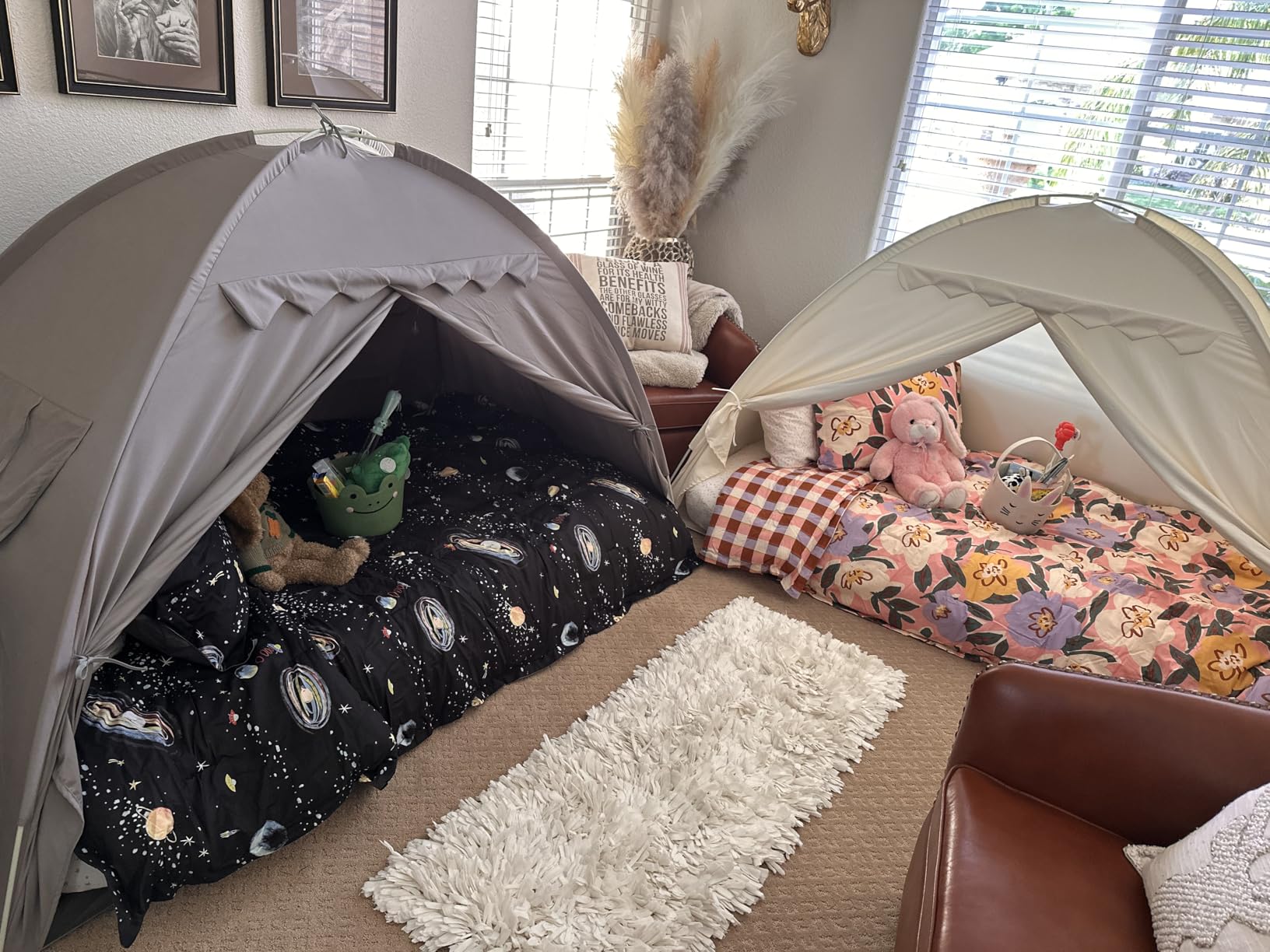 Full Size Bed Tent for Kids, Bed Tent Canopy Dream Playhouse Privacy Space Sleeping Tent with Stars Light & Flags, Toddler Large Floor Play Tent for Boy & Girl, Birthday Children‘s Gift, Blue customer photo 1