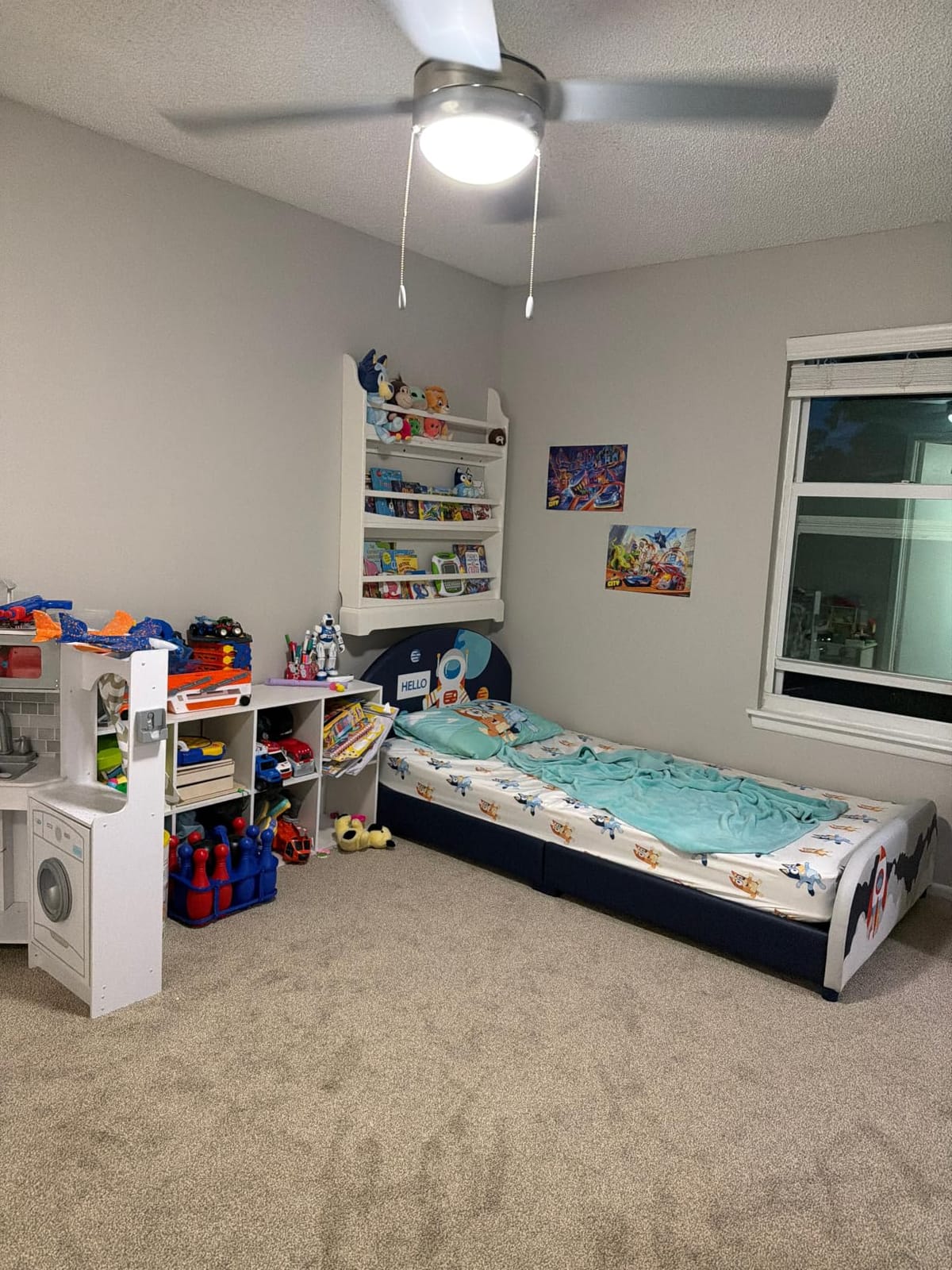 Costzon Twin Floor Bed Frame, Upholstered Kids Bed with 210D Oxford Cloth Floor Mat, Middle Support Slat & Padded Boards, Montessori Floor Bed for 3+ Kids (Purple Rainbow) customer photo 2
