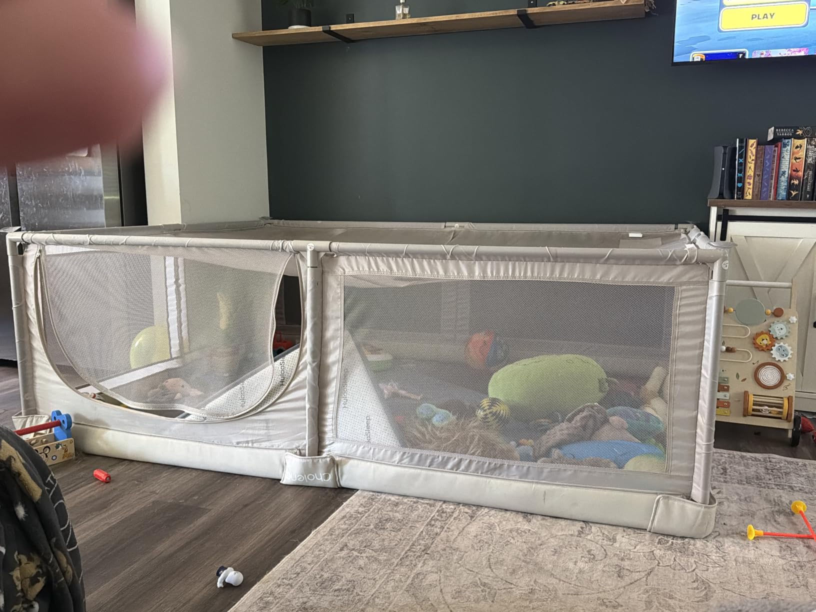 Baby Playpen with Walk-in Gate & Zipper Door, 79x71in Extra Large Playpen for Babies and Toddlers, Sturdy Indoor Play Pen with Breathable Mesh & Safety Lock(Khaki) customer photo 1