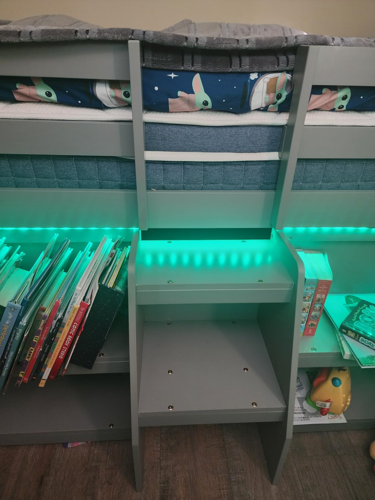 Giantex Low Loft Bed with LED Lights, Wooden Twin Loft Bed with Stairs & Safety Guardrail, Loft Bed Twin Size with Storage Bookcase and Under-Bed Play Space, Loft Bed for Kids (Natural) customer photo 1