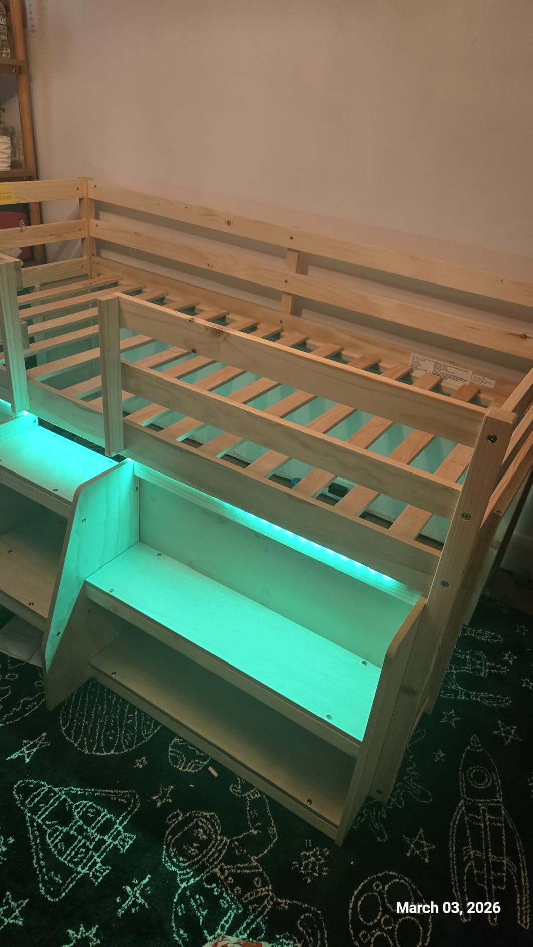 Giantex Low Loft Bed with LED Lights, Wooden Twin Loft Bed with Stairs & Safety Guardrail, Loft Bed Twin Size with Storage Bookcase and Under-Bed Play Space, Loft Bed for Kids (Natural) customer photo 2