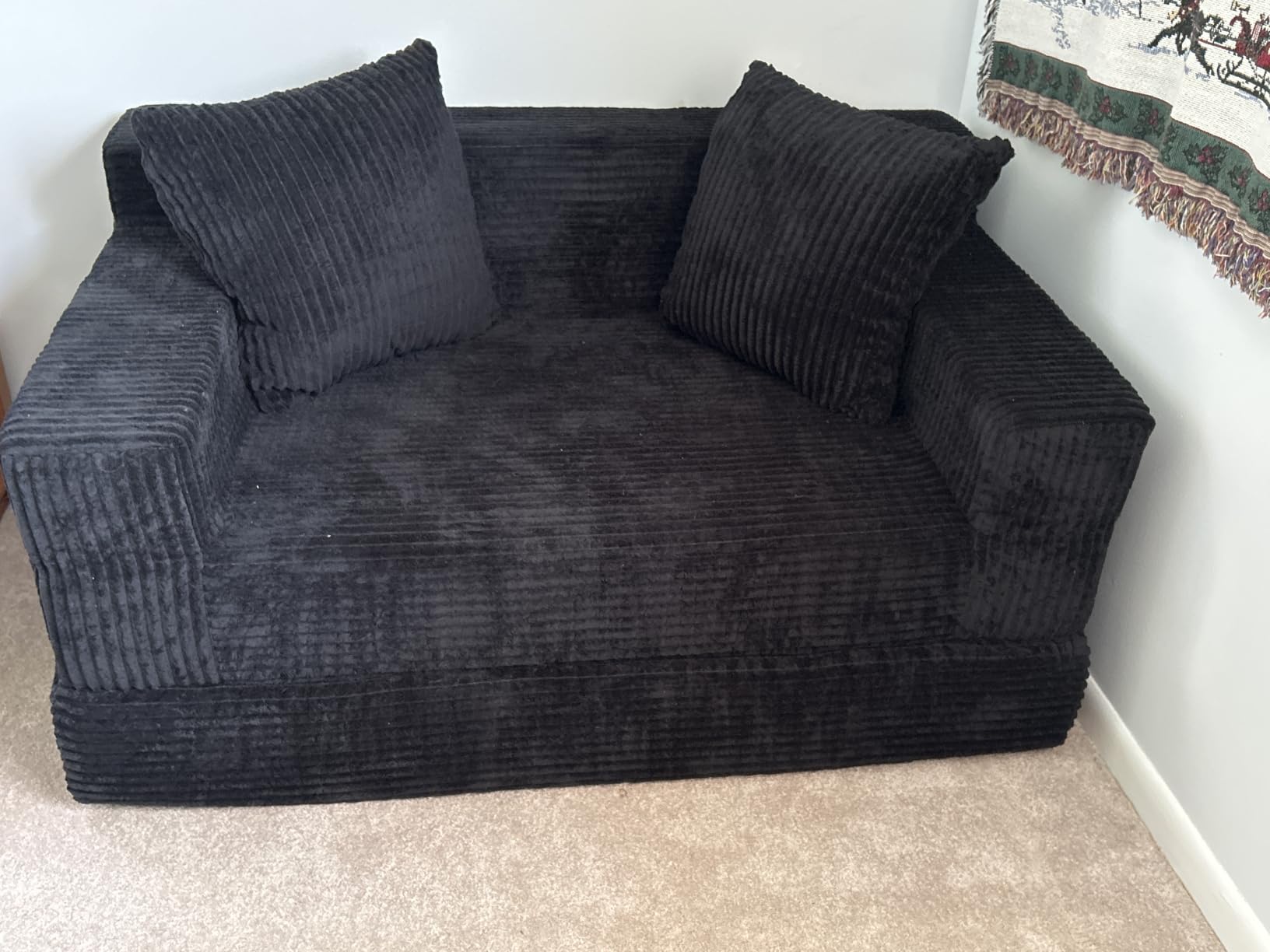 Erament Convertible Sofa Bed, Loveseat Folding Floor Futon Sleeper Sofa Couch Bed- Boneless Foldable Couch, Corduroy Pull Out Sofa Bed with 2 Pillows for Living Room & Bedroom customer photo 1