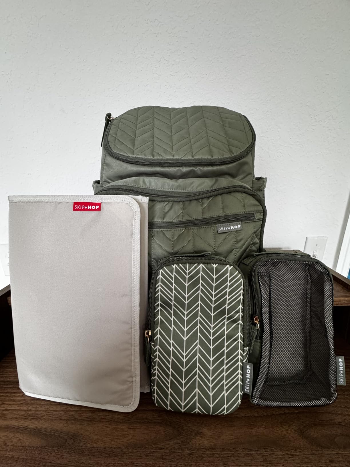 Skip Hop Diaper Bag Backpack with Portable Changing Pad, Adjustable Tumbler Holder, 9 Pockets, Insulated Packing Cubes, Luggage Sleeve, Fits 14