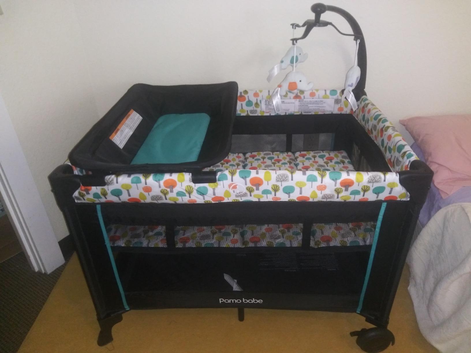 Pamo Babe 6 in 1 Baby Pack and Play with Bassinet - One-Step Setup Travel Crib, Small Portable Playpen for Babies, Portable Baby Bassinet, Changing Table, Toys Bar & Extra Large Storage Bag customer photo 1
